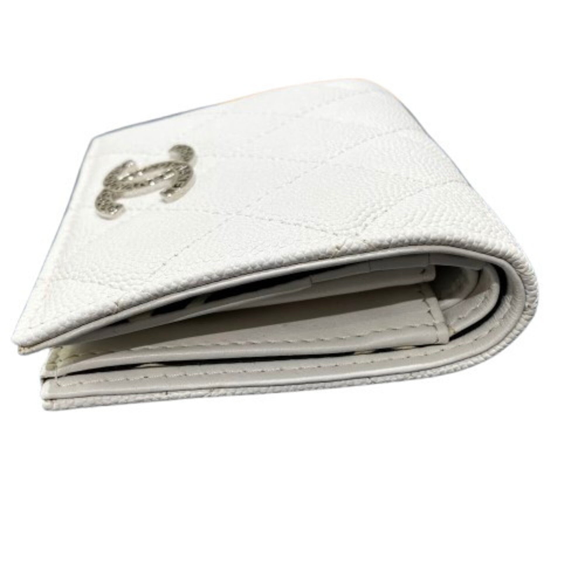 Chanel White Grained Calfskin Wallet (Bi-Fold) (Pre-Owned)