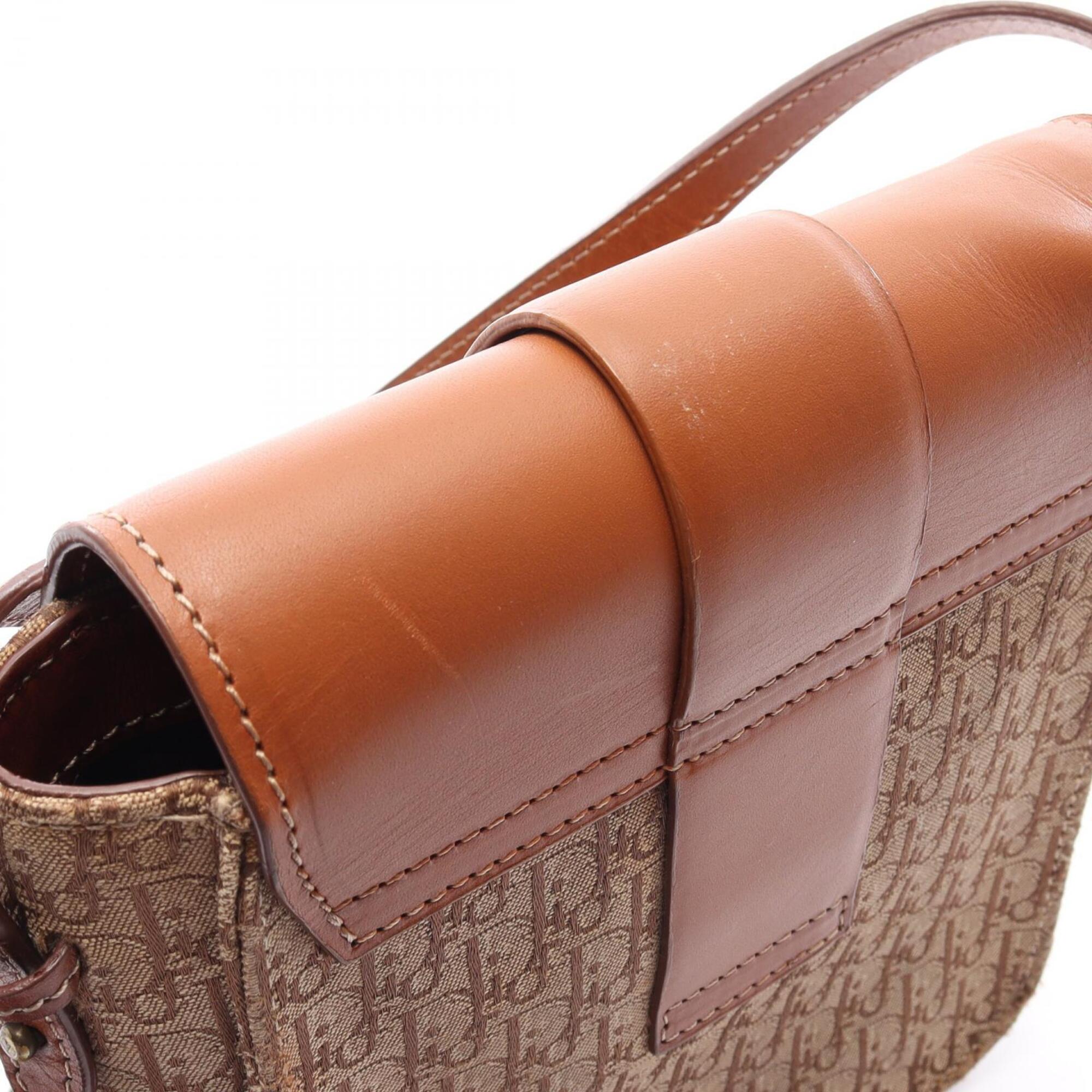 Christian Dior Beige Brown Canvas Leather Handbag Shoulder Bag (Pre-Owned)