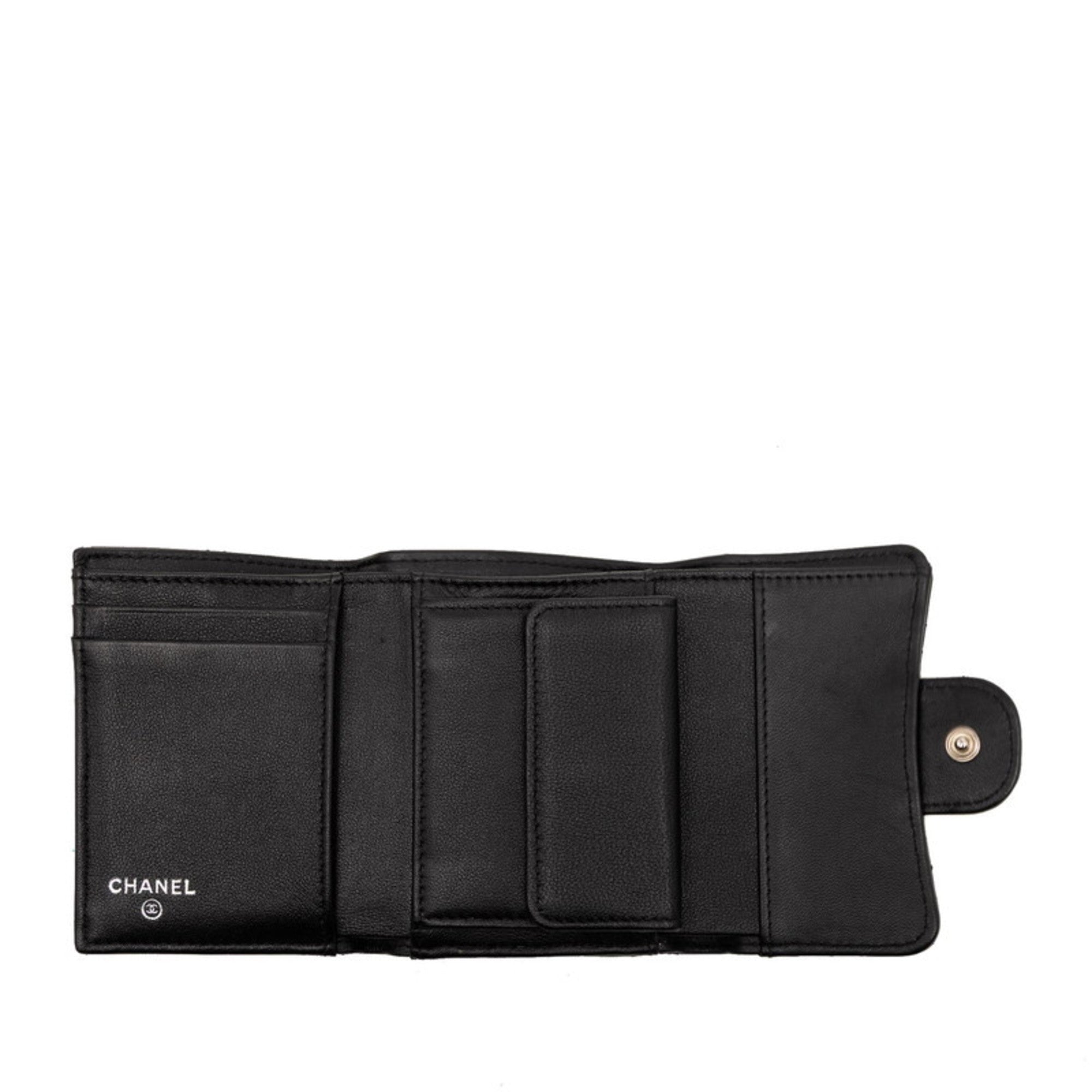 Chanel Matelasse Black Leather Wallet (Tri-Fold) (Pre-Owned)
