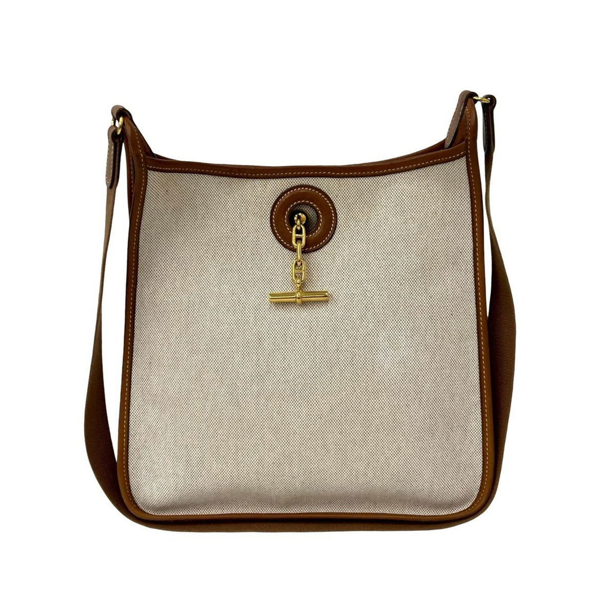 Hermes Beige Brown Toile H Buffalo Leather Shoulder Bag (Pre-Owned)