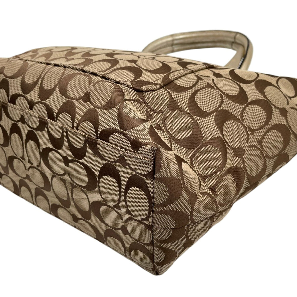 Coach Beige Gold Canvas Leather Handbag Tote Bag (Pre-Owned)