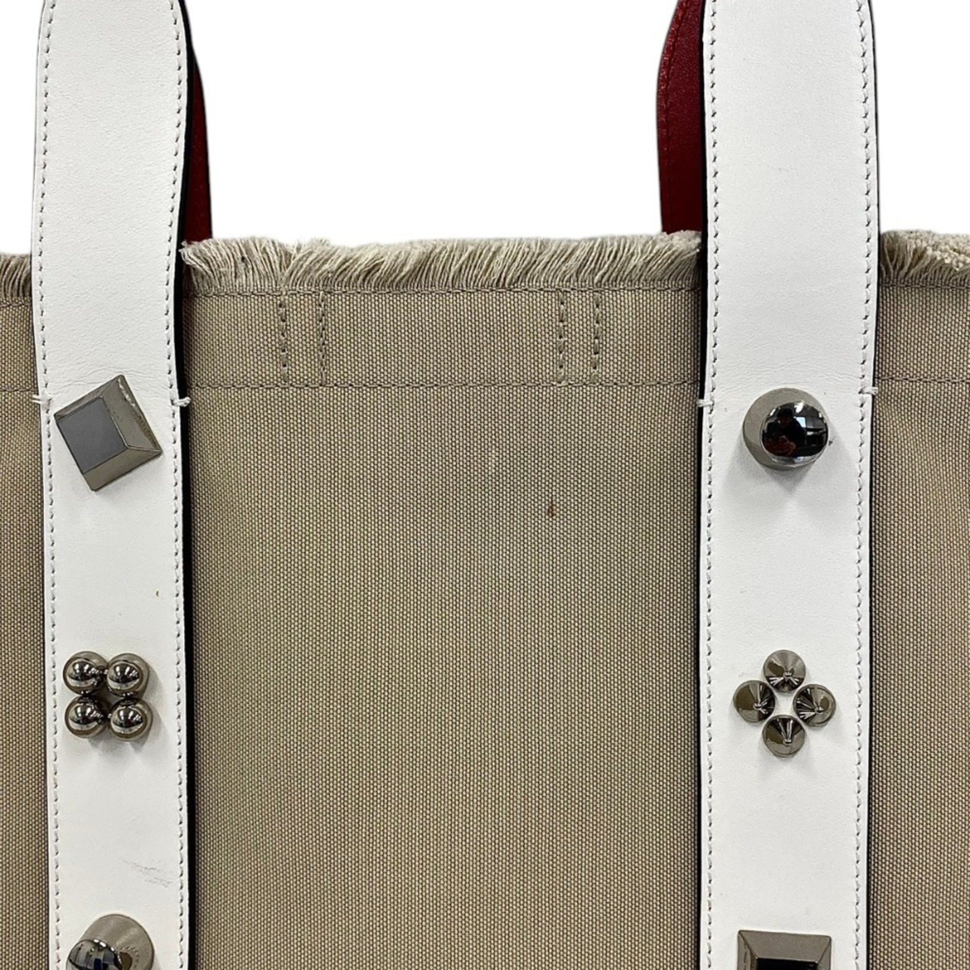 Christian Louboutin Beige Red Color White Canvas Tote Bag (Pre-Owned)