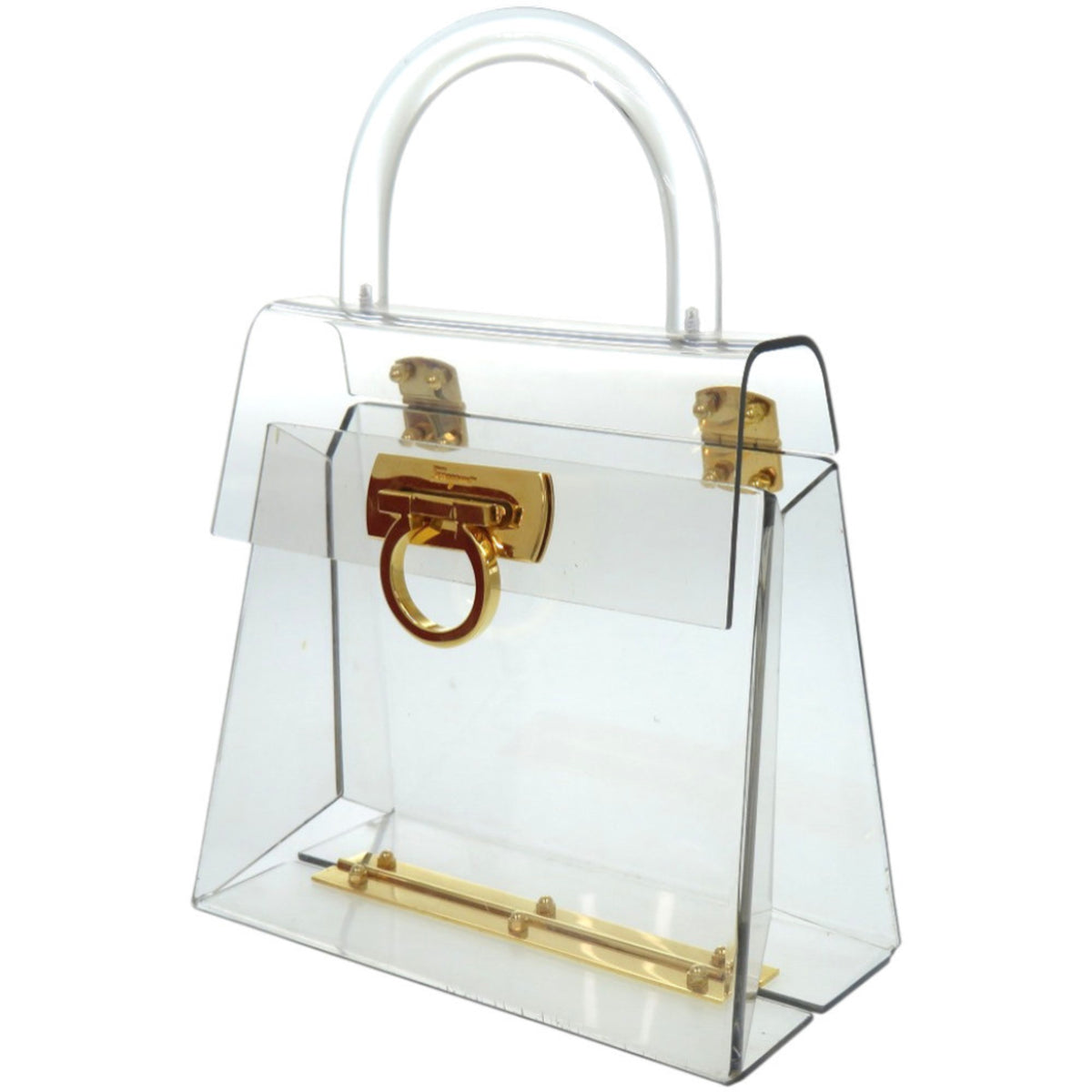 Salvatore Ferragamo Clear Gold Red Color Acrylic Metal Handbag (Pre-Owned)