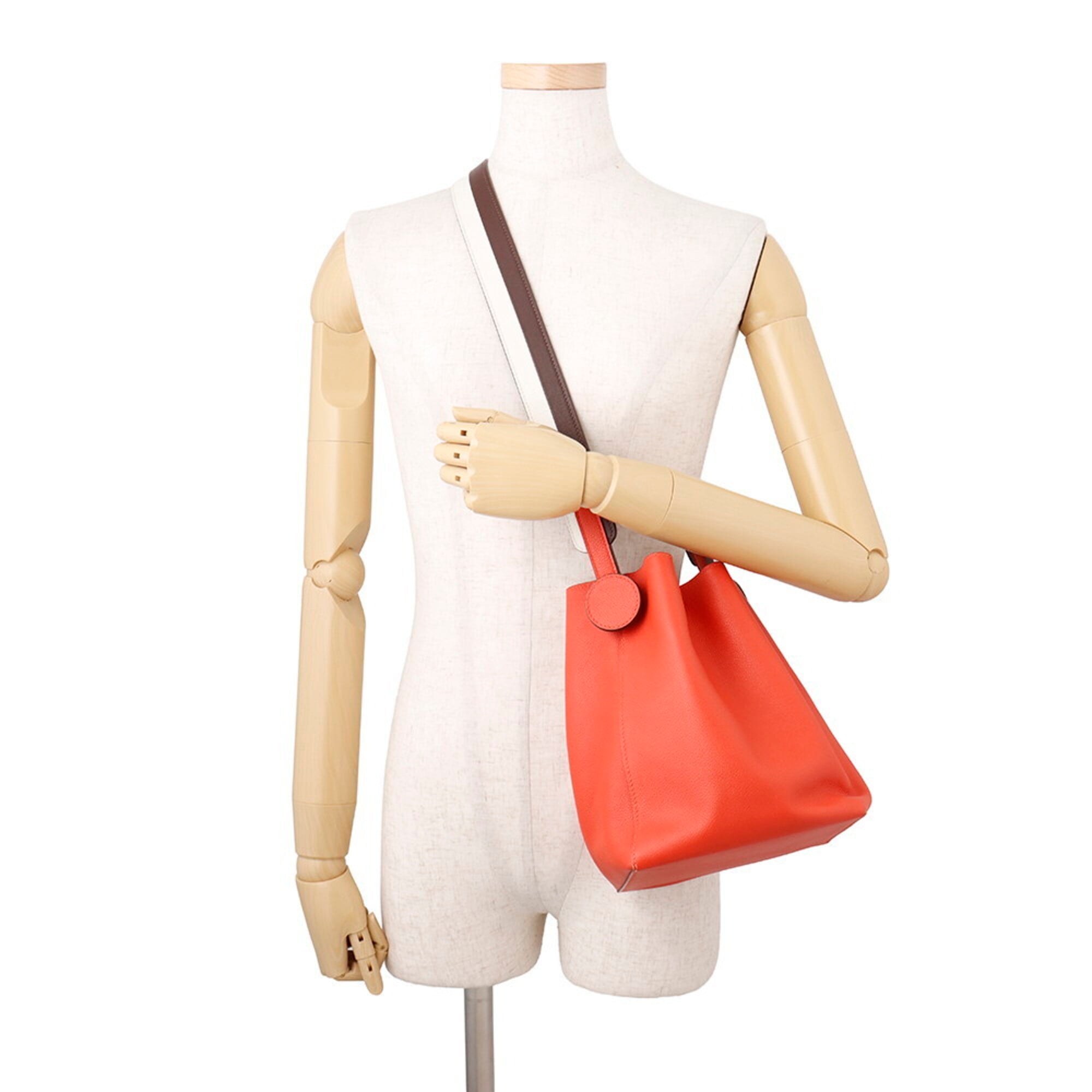 Hermes Kara Teal White Evercalf Leather Handbag Shoulder Bag (Pre-Owned)