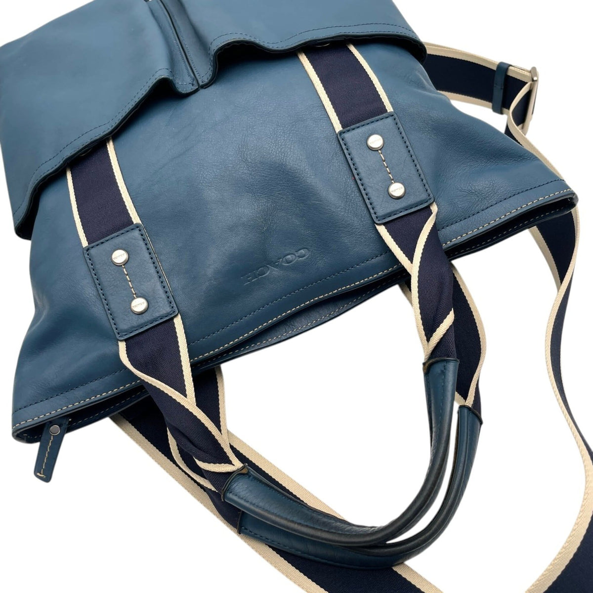 Coach Blue Navy Leather Canvas Shoulder Bag Tote Bag (Pre-Owned)