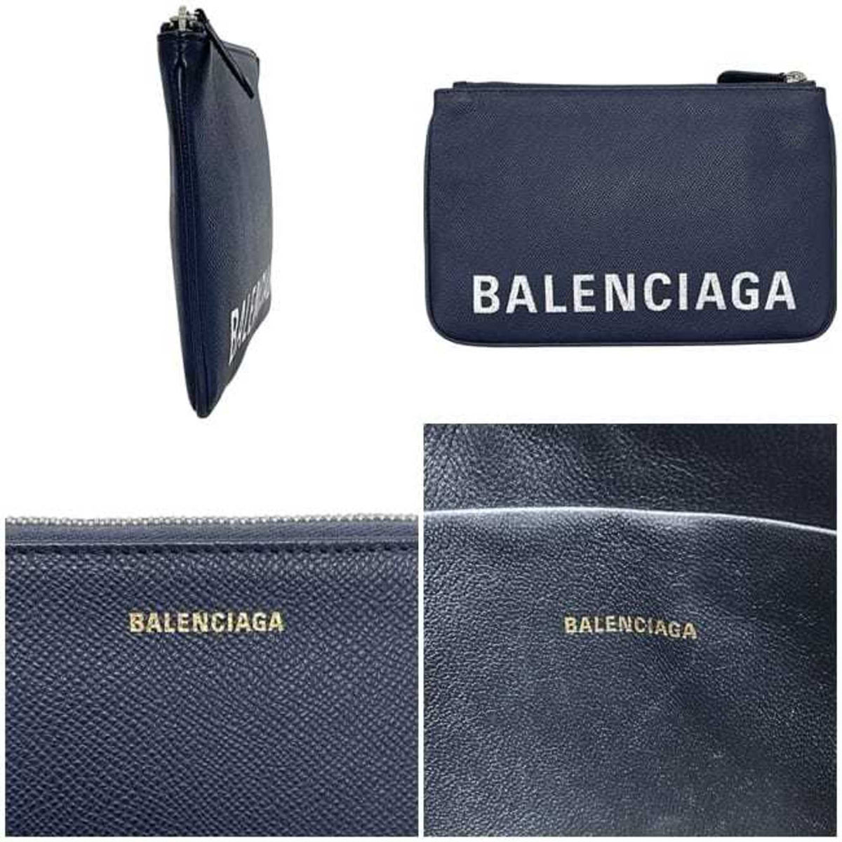 Balenciaga Navy Leather Clutch Bag Pouch (Pre-Owned)
