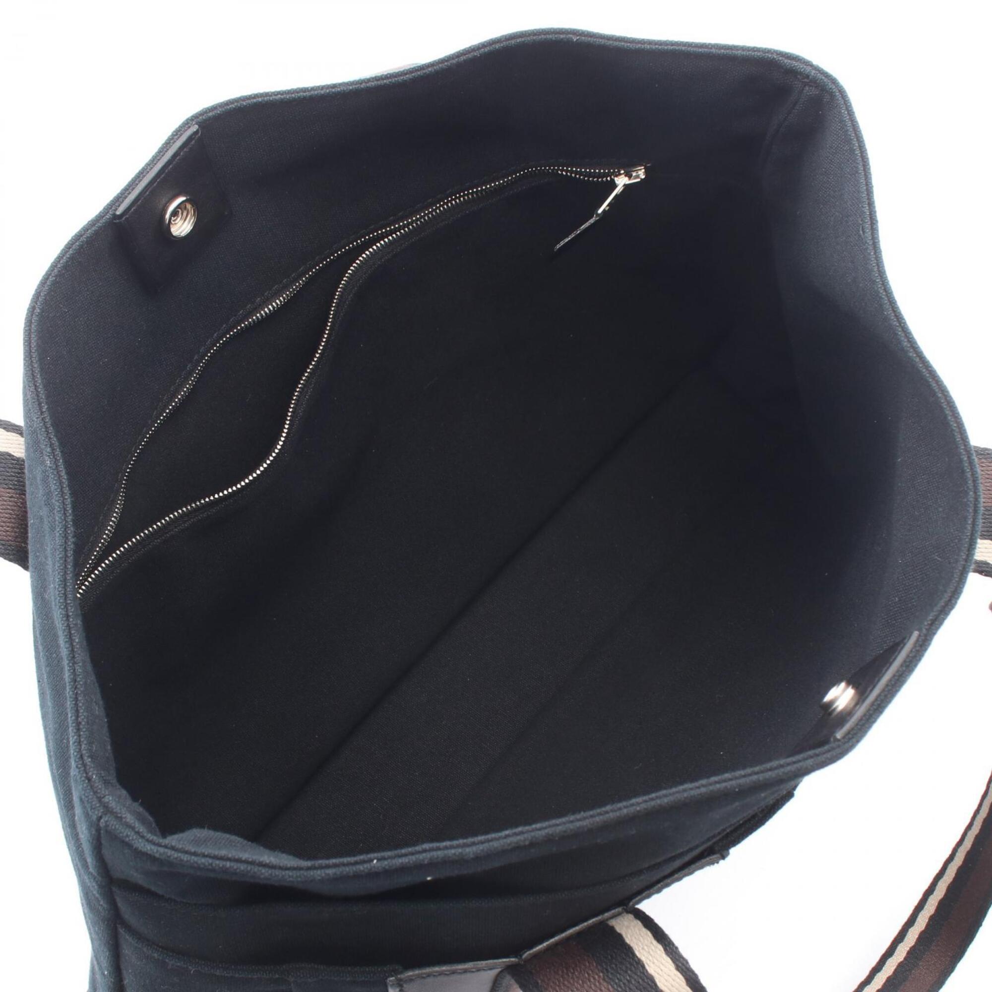 Hermes Black Brown Canvas Leather Handbag Tote Bag (Pre-Owned)