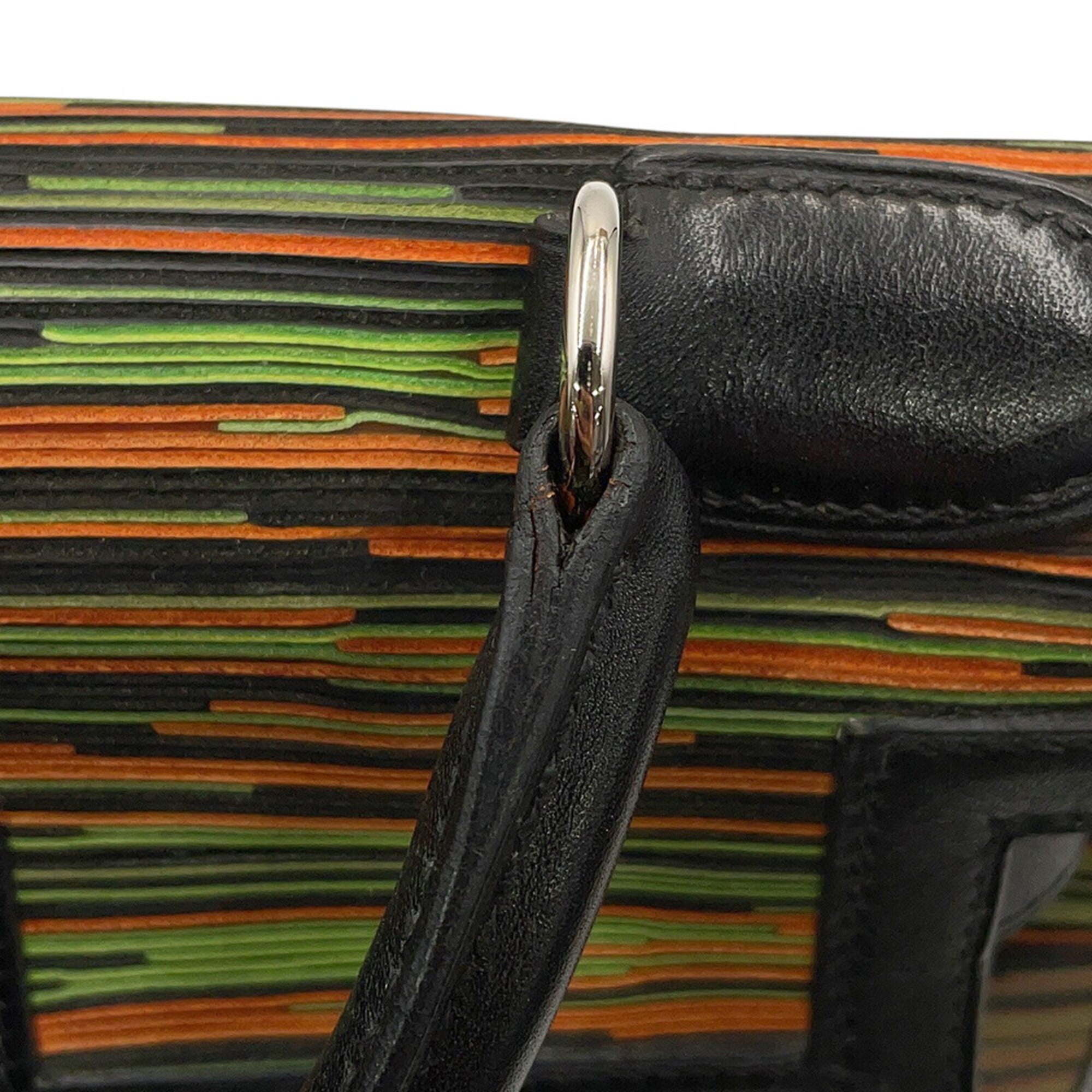 Hermes Black Green Orange Gulliver Leather Leather Handbag (Pre-Owned)