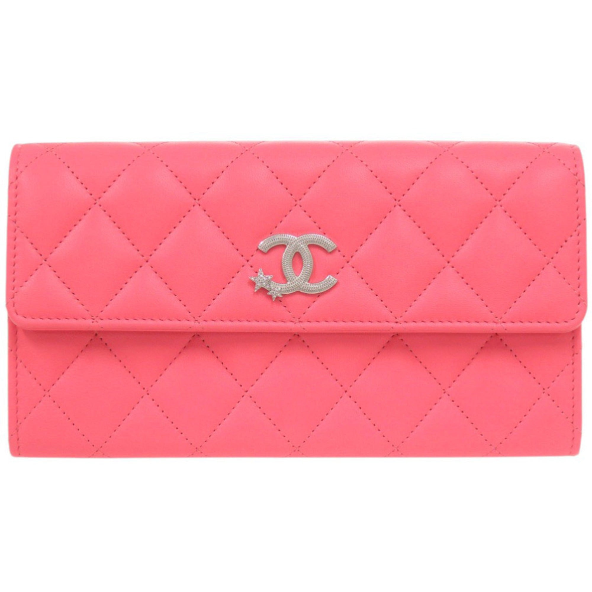 Chanel Pink Leather Long Wallet (Bi-Fold) (Pre-Owned)