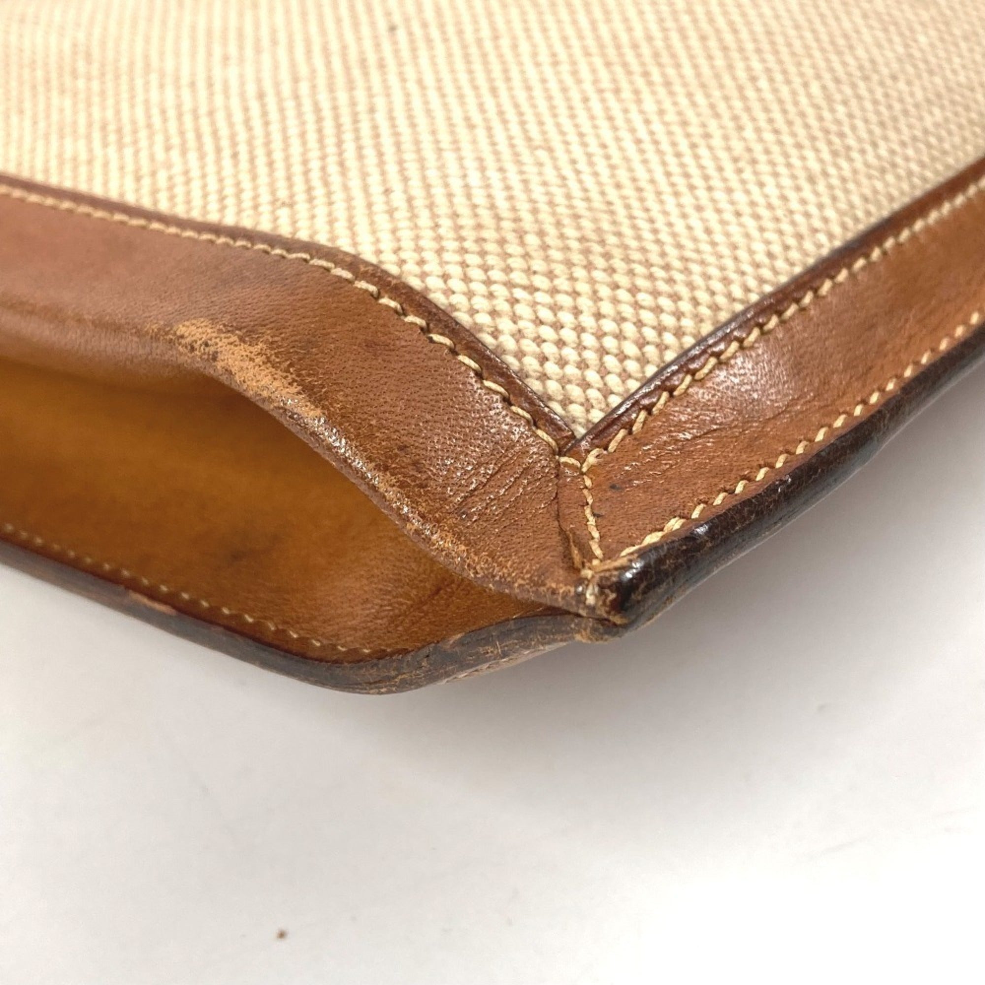 Hermes Beige Brown Leather Canvas Handbag Shoulder Bag (Pre-Owned)