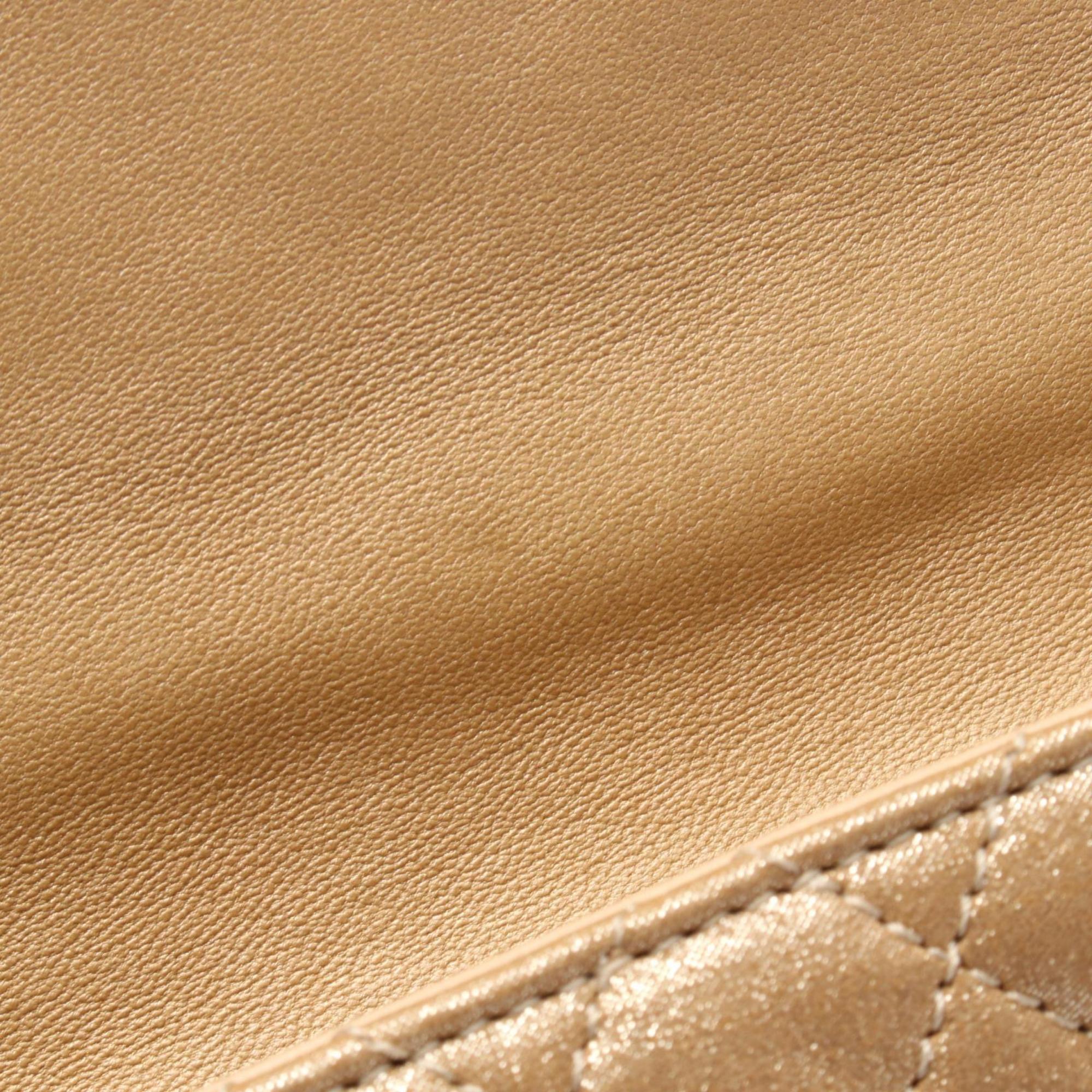 Chanel Beige Gold Gold Brown Fabric Leather Handbag Shoulder Bag (Pre-Owned)