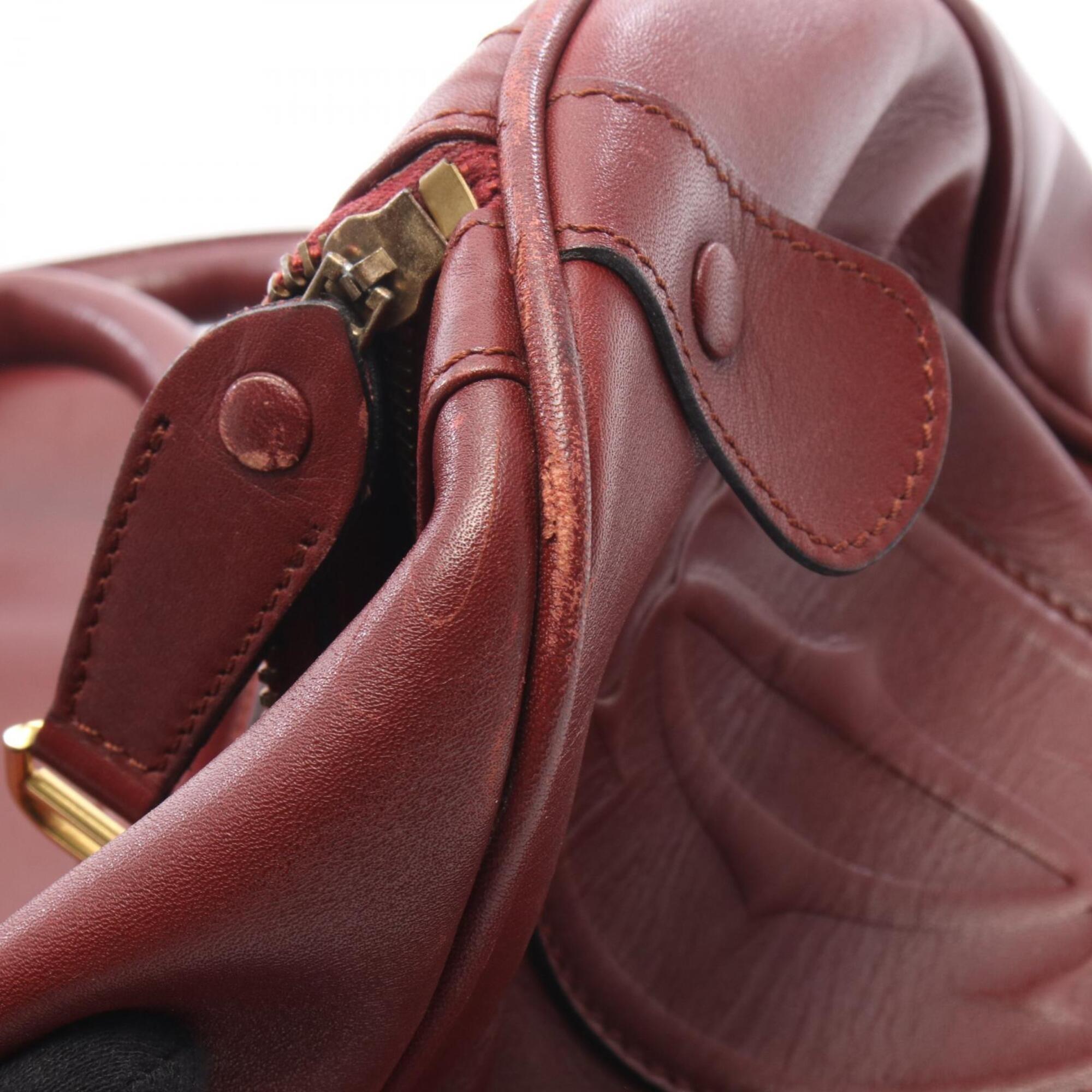 Cartier Bordeaux Leather Boston Bag Handbag (Pre-Owned)
