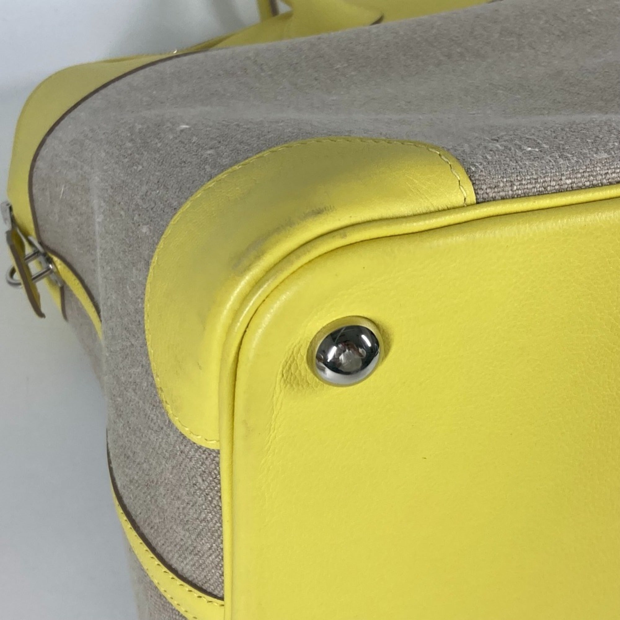 Hermes Beige Yellow Swift Leather Toile H Boston Bag Shoulder Bag Tote Bag (Pre-Owned)