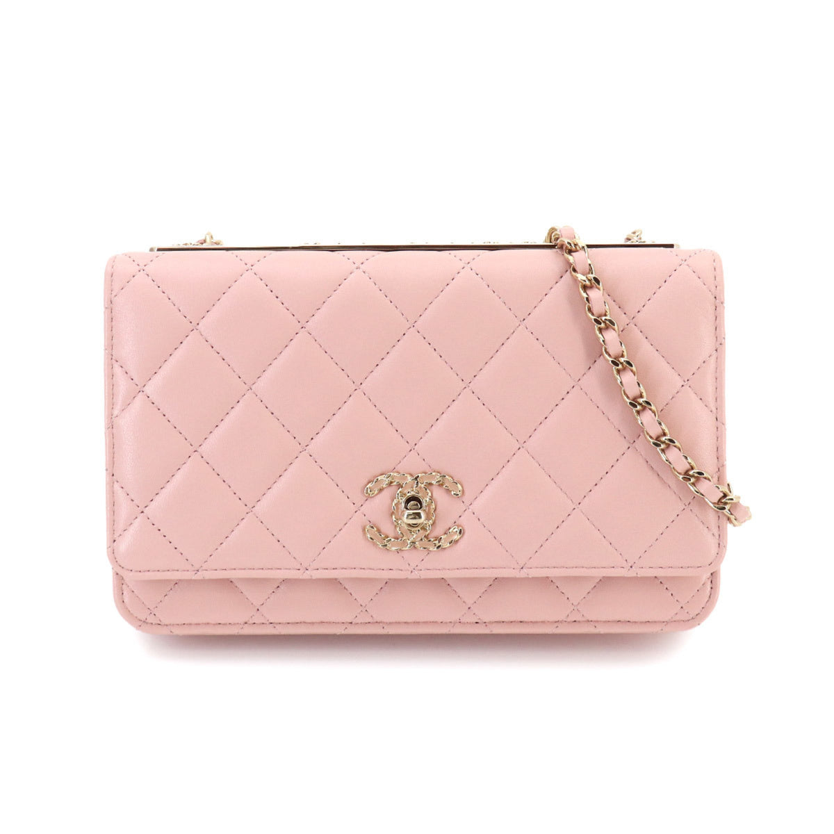 Chanel Pink Leather Chain/Shoulder Wallet (Pre-Owned)