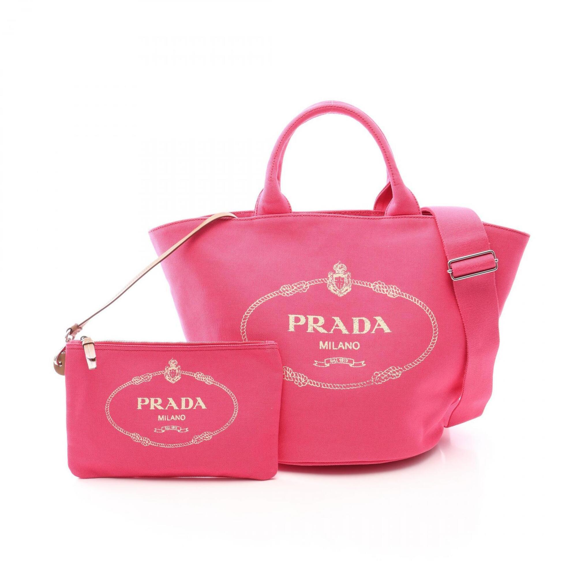 Prada Pink Canvas Handbag Tote Bag (Pre-Owned)