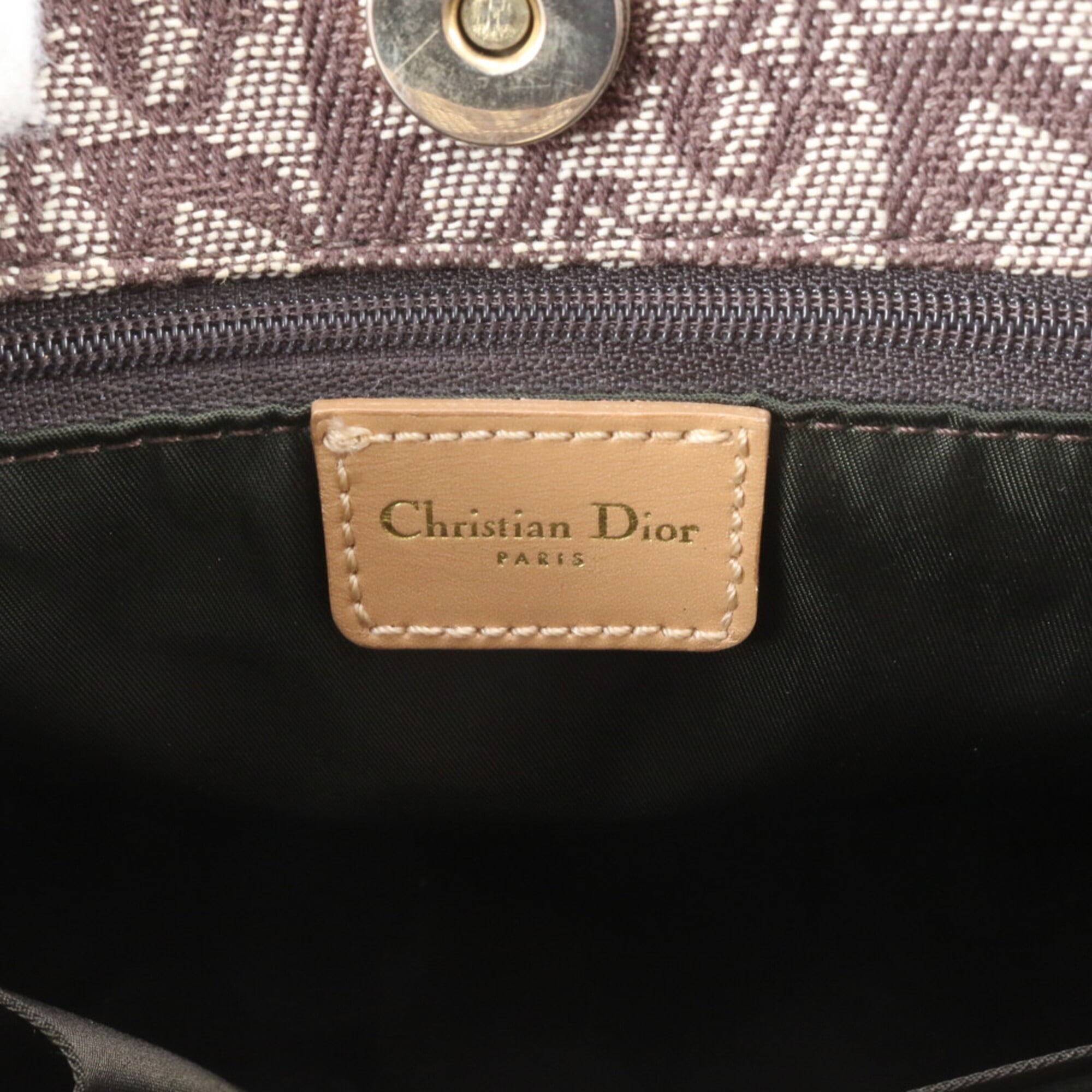 Christian Dior Brown Leather Canvas Handbag Tote Bag (Pre-Owned)