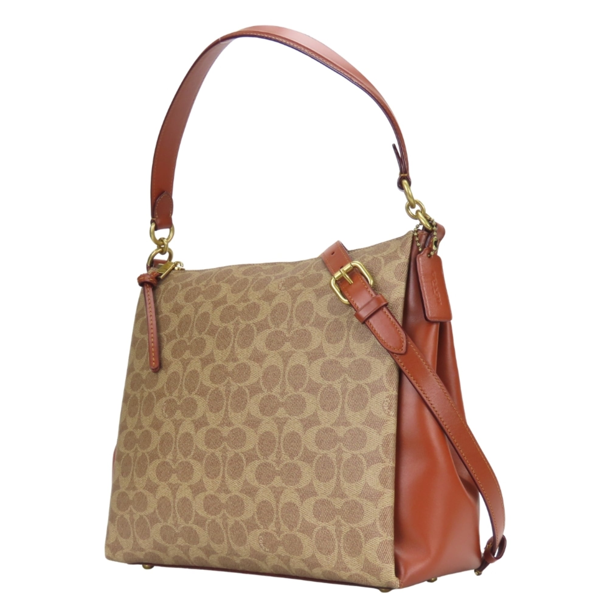 Coach Signature Beige Brown Pvc Leather Shoulder Bag (Pre-Owned)