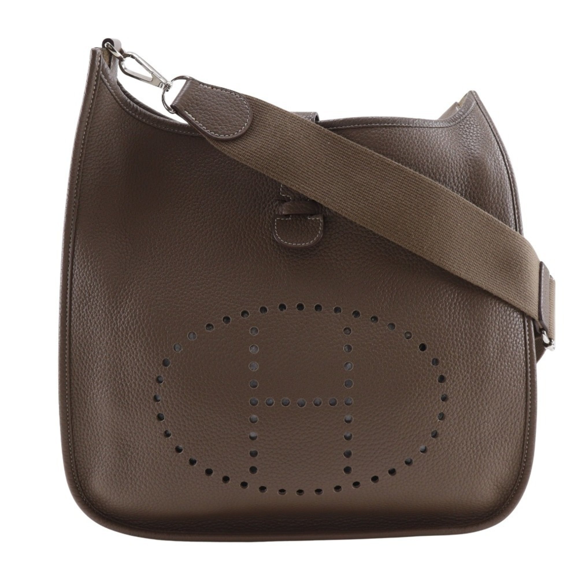 Hermes Etoupe Gray Gray Taurillon Clemence Leather Shoulder Bag (Pre-Owned)