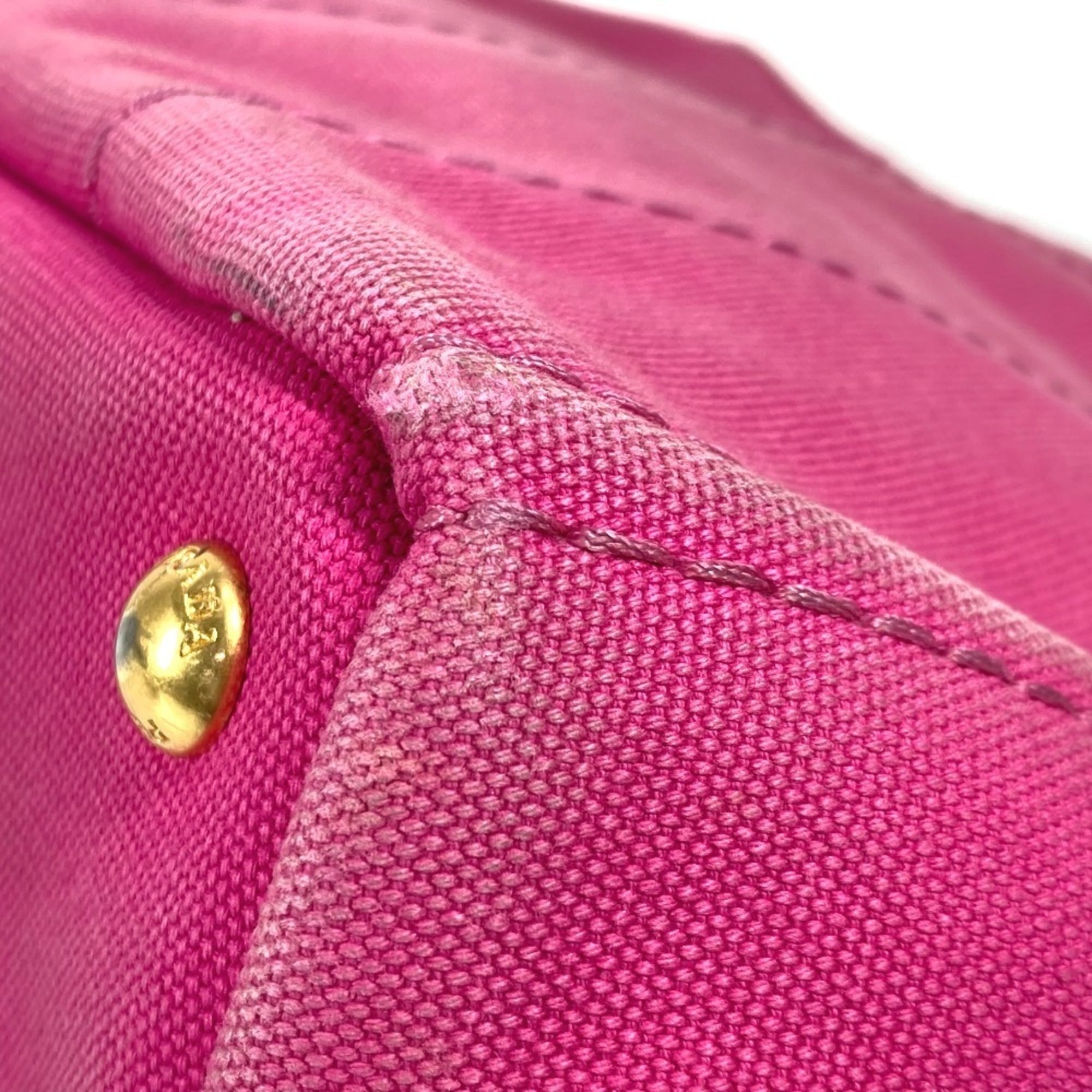 Prada Pink White Canvas Handbag Tote Bag (Pre-Owned)
