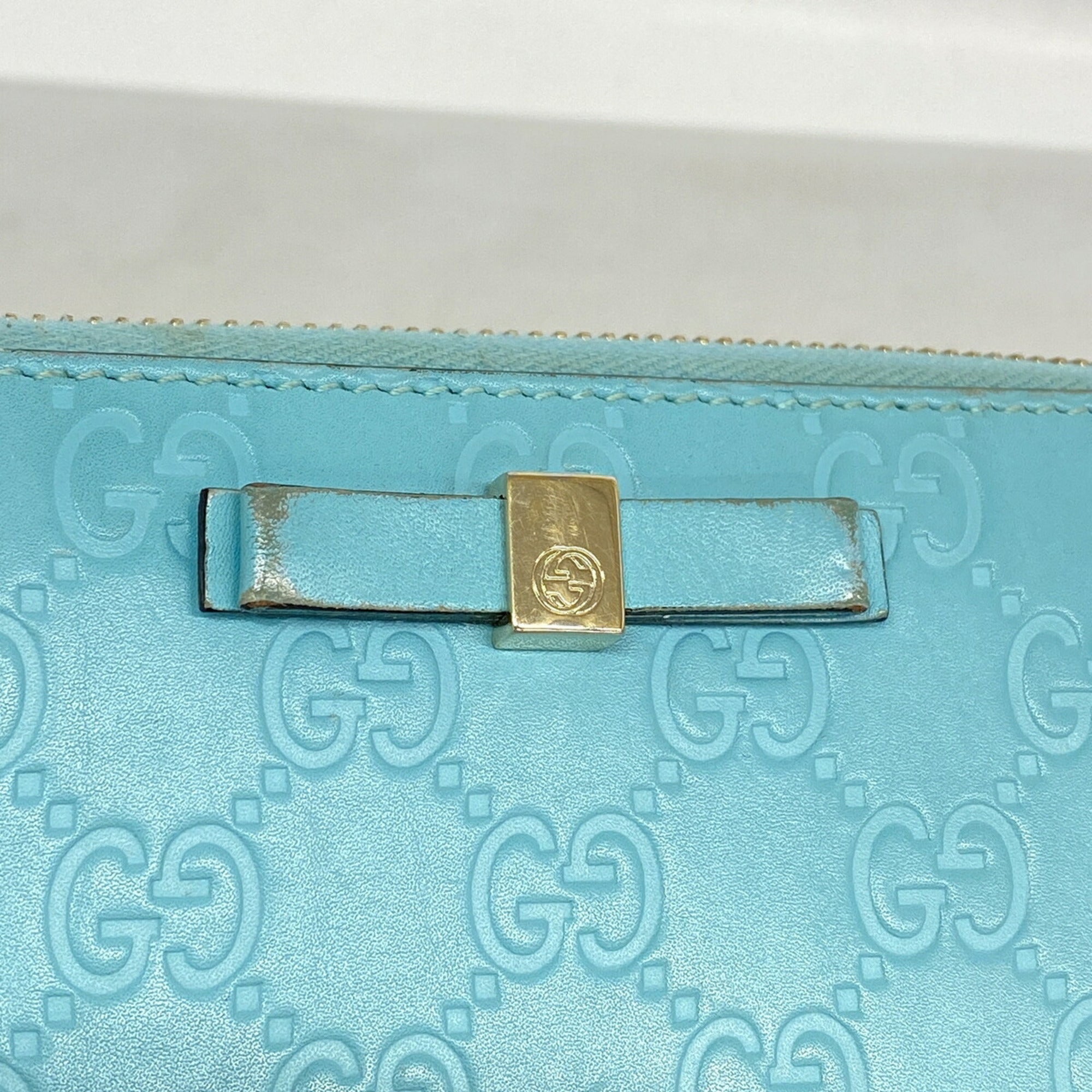 Gucci Light Blue Leather Long Wallet (Bi-Fold) (Pre-Owned)