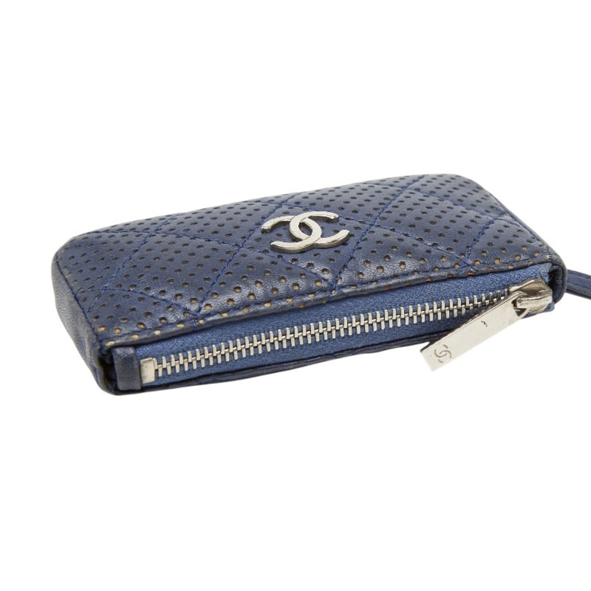 Chanel Matelasse Navy Leather Coin Purse/Coin Case (Pre-Owned)