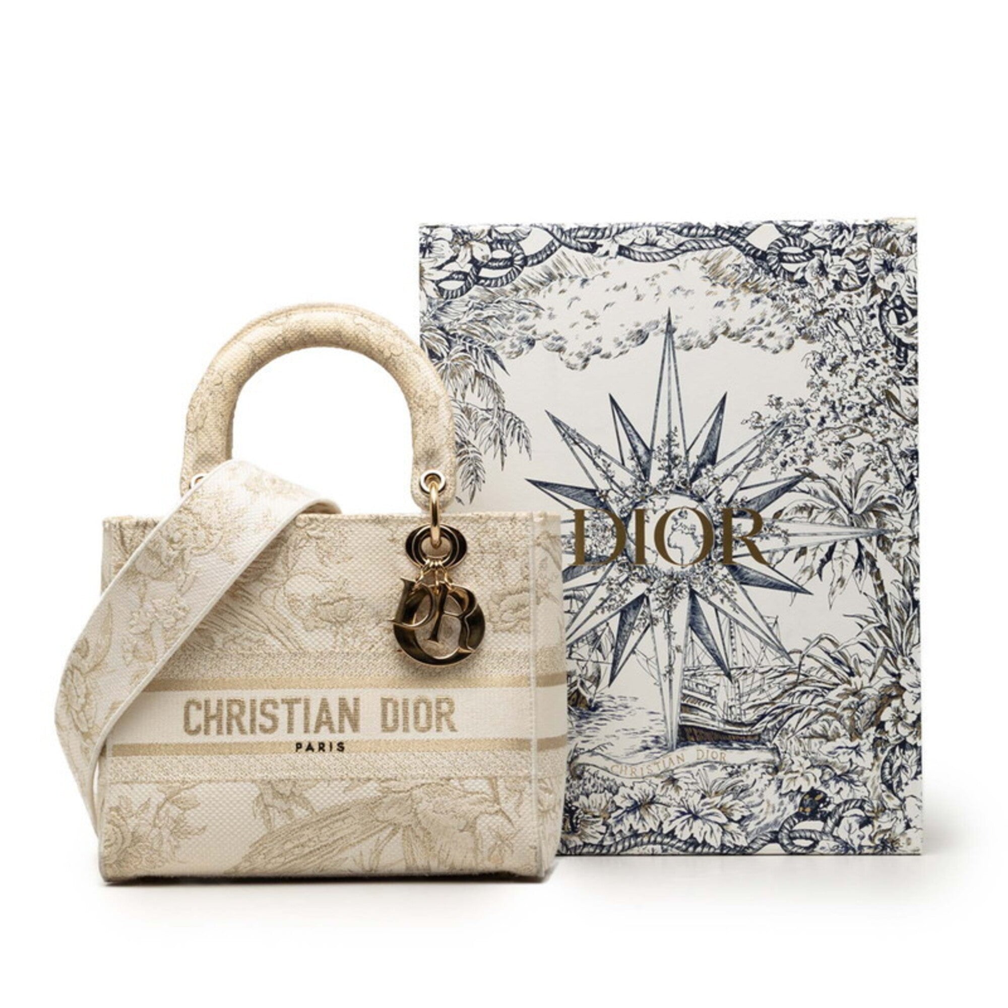 Christian Dior Lady Dior Ivory Canvas Handbag Shoulder Bag (Pre-Owned)