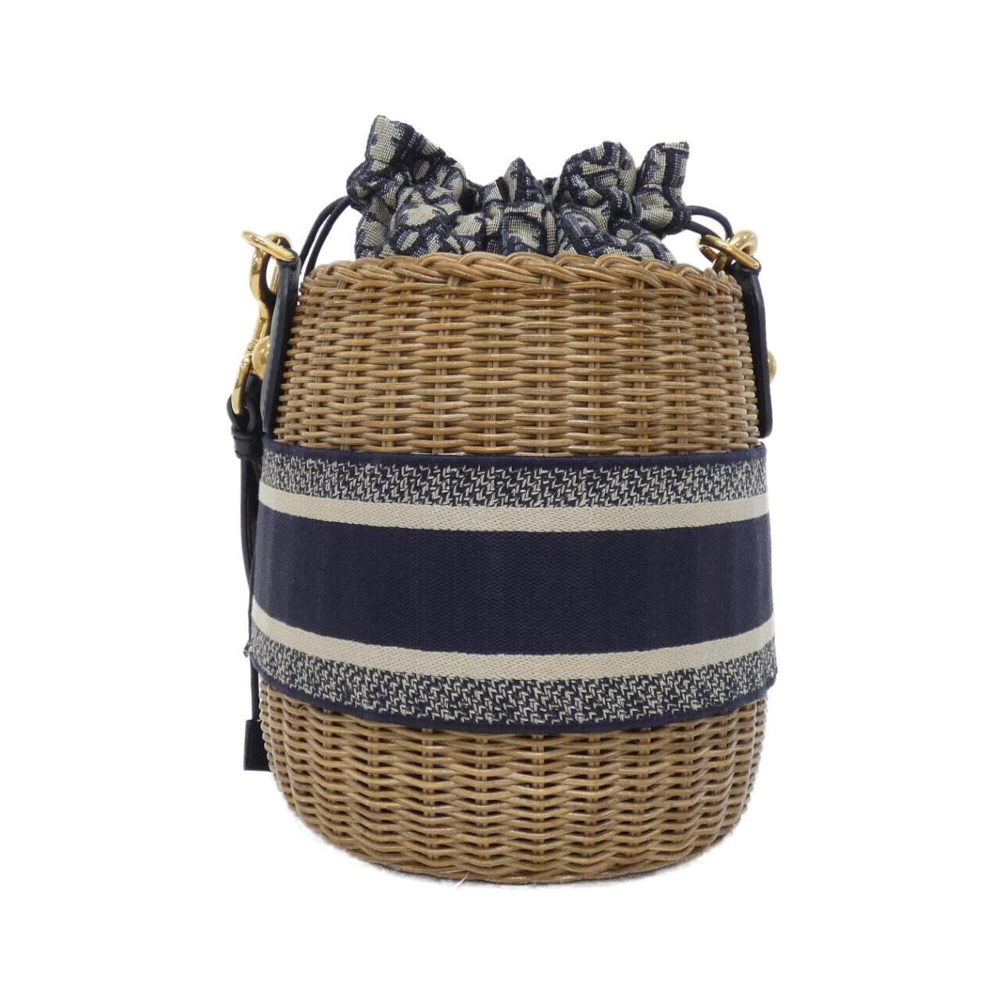 Christian Dior Beige Blue Canvas Shoulder Bag (Pre-Owned)