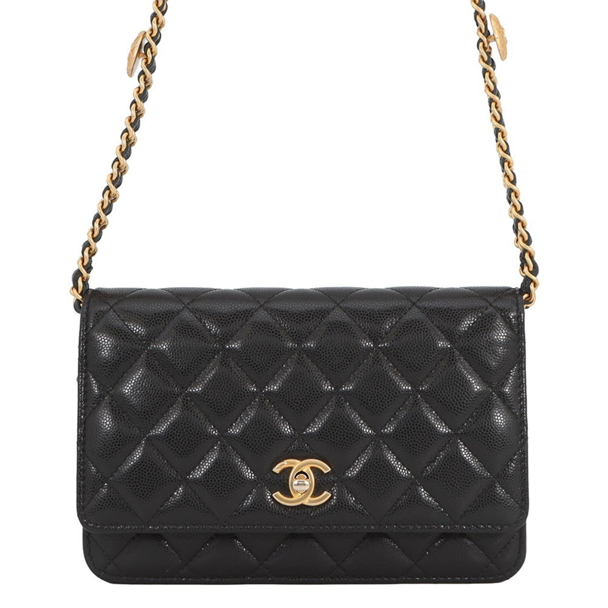 Chanel Black Grained Calfskin Chain/Shoulder Wallet (Pre-Owned)