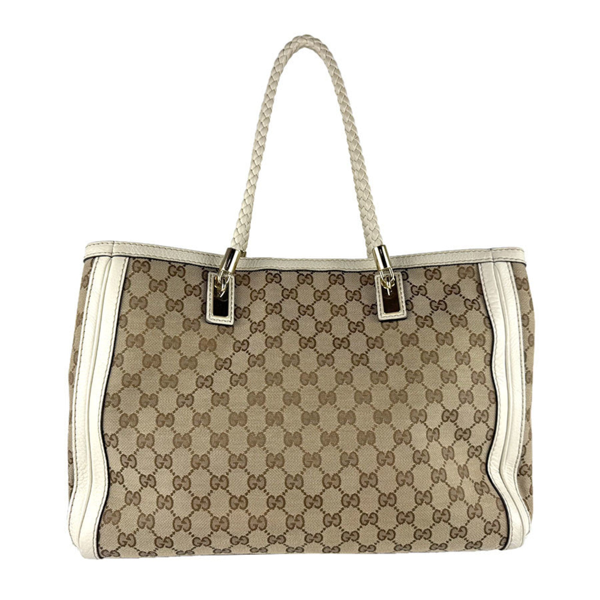 Gucci Brown Ivory Gg Canvas Leather Handbag (Pre-Owned)