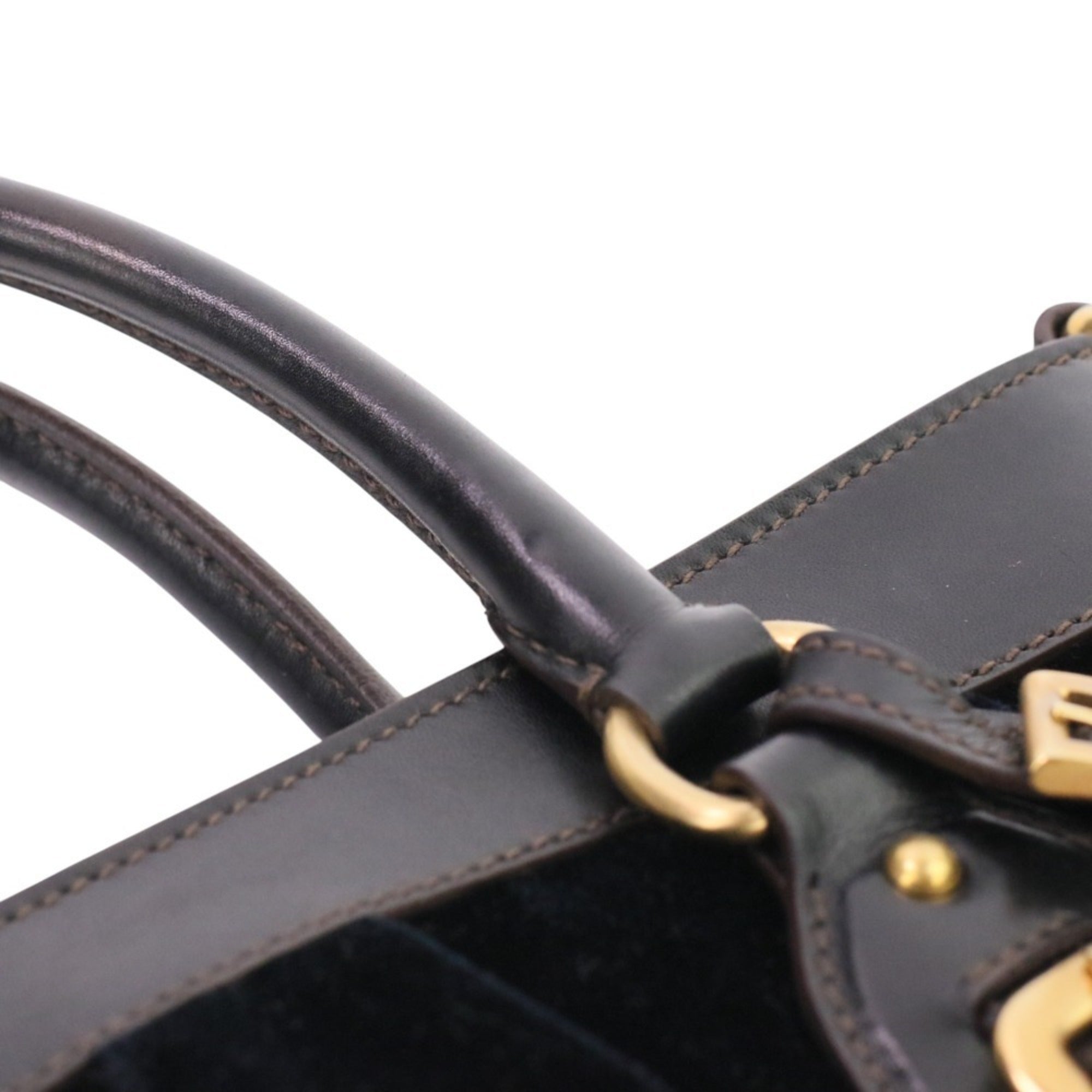 Prada Dark Brown Velvet Leather Handbag Shoulder Bag (Pre-Owned)