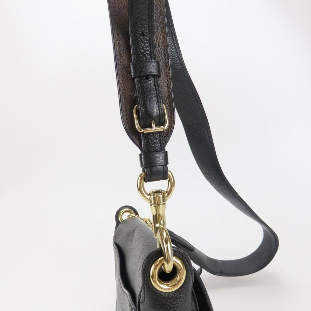 Coach Signature Black Dark Brown Leather Pvc Shoulder Bag (Pre-Owned)