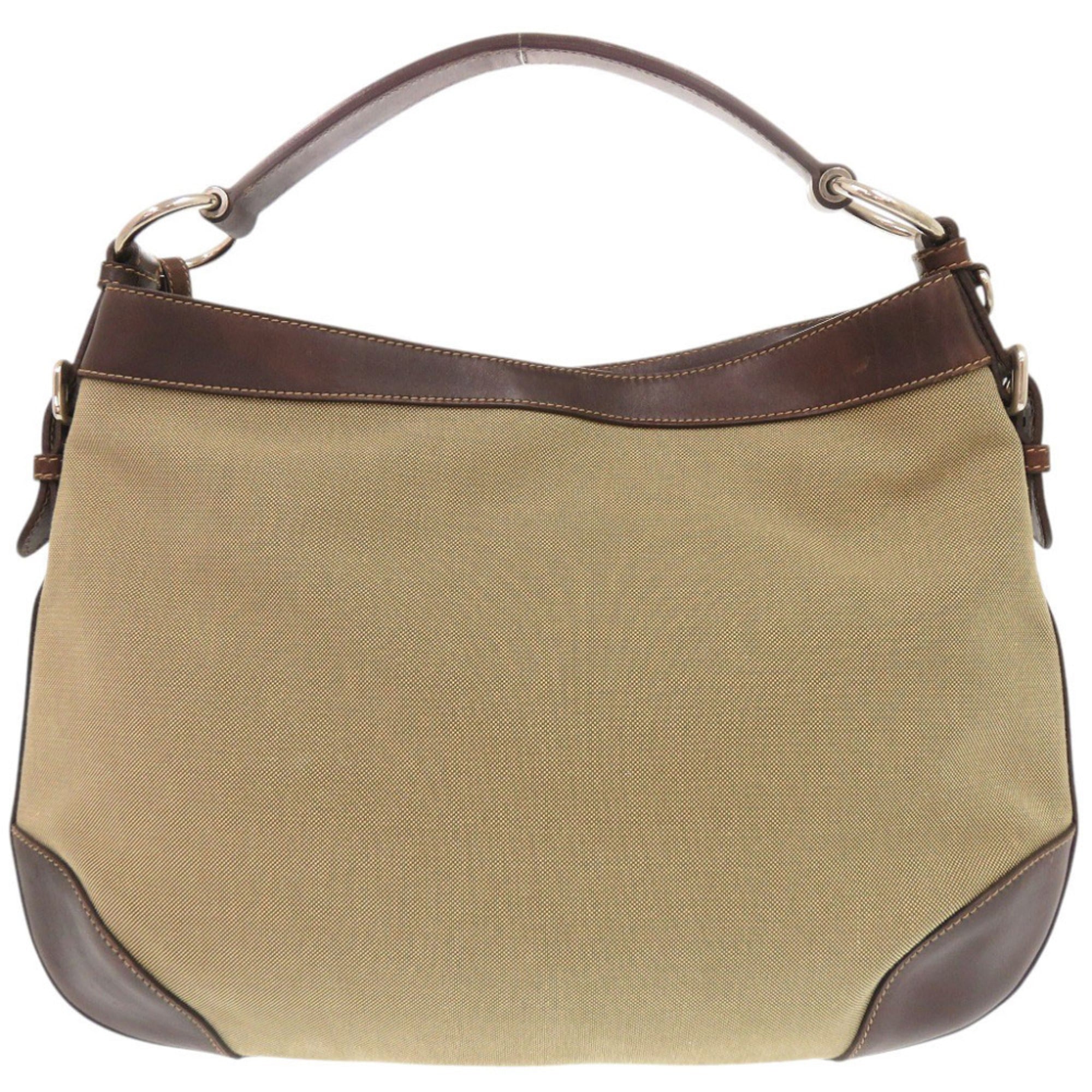 Prada Beige Brown Canvas Leather Shoulder Bag (Pre-Owned)