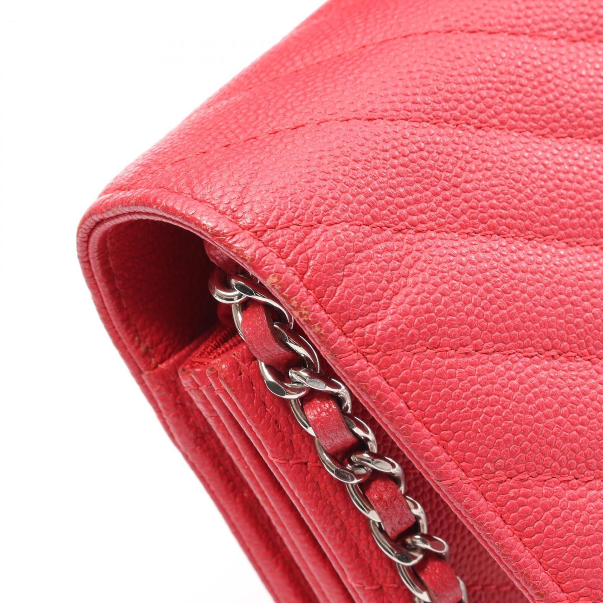 Chanel Chevron (V Stitch) Red Color Leather Handbag Shoulder Bag (Pre-Owned)