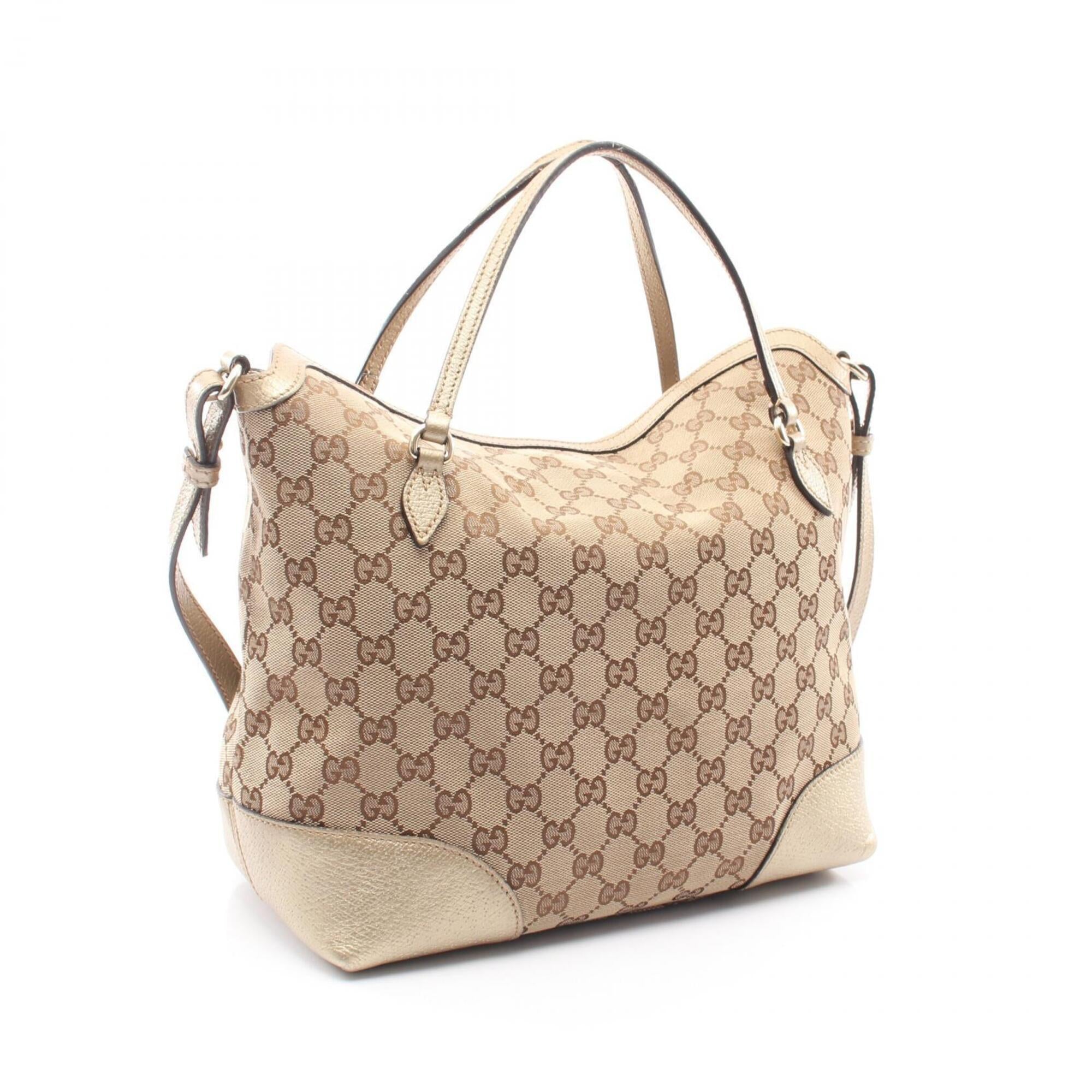 Gucci Beige Gold Canvas Leather Handbag (Pre-Owned)