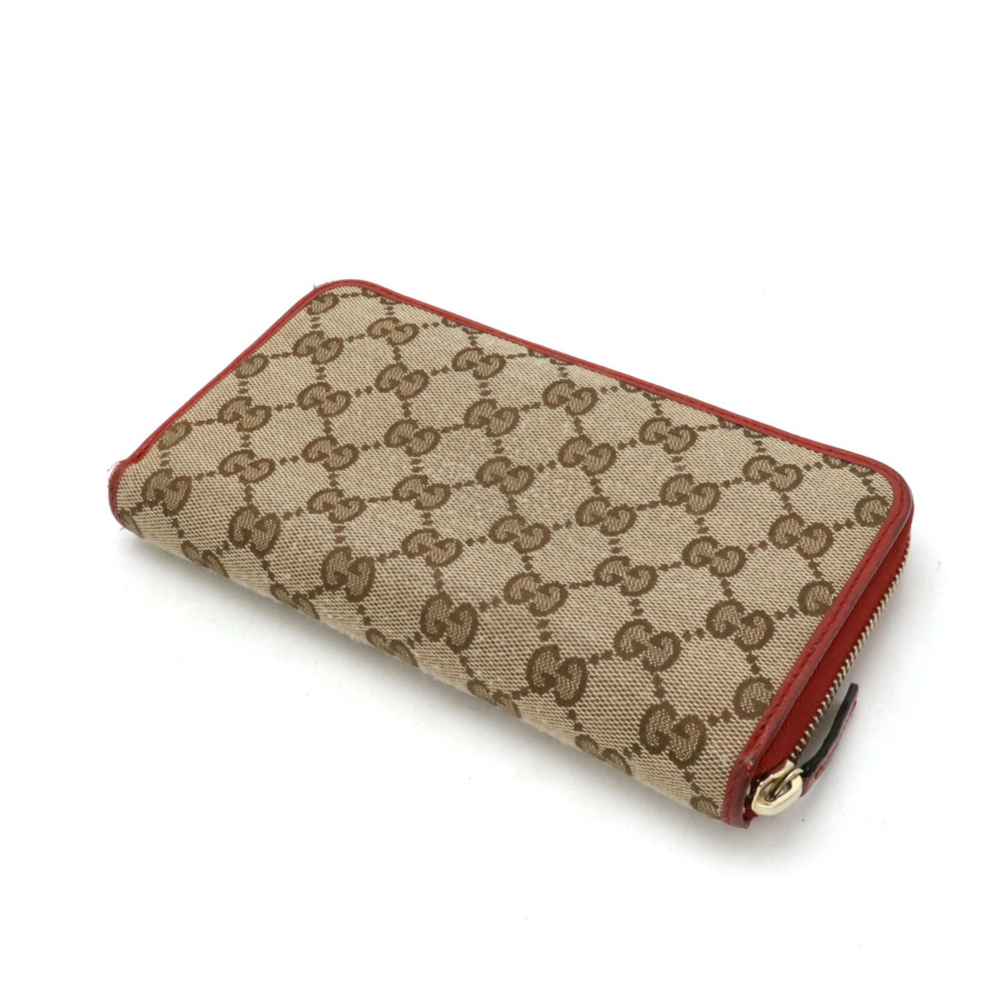 Gucci Red Color Canvas Leather Long Wallet (Bi-Fold) (Pre-Owned)