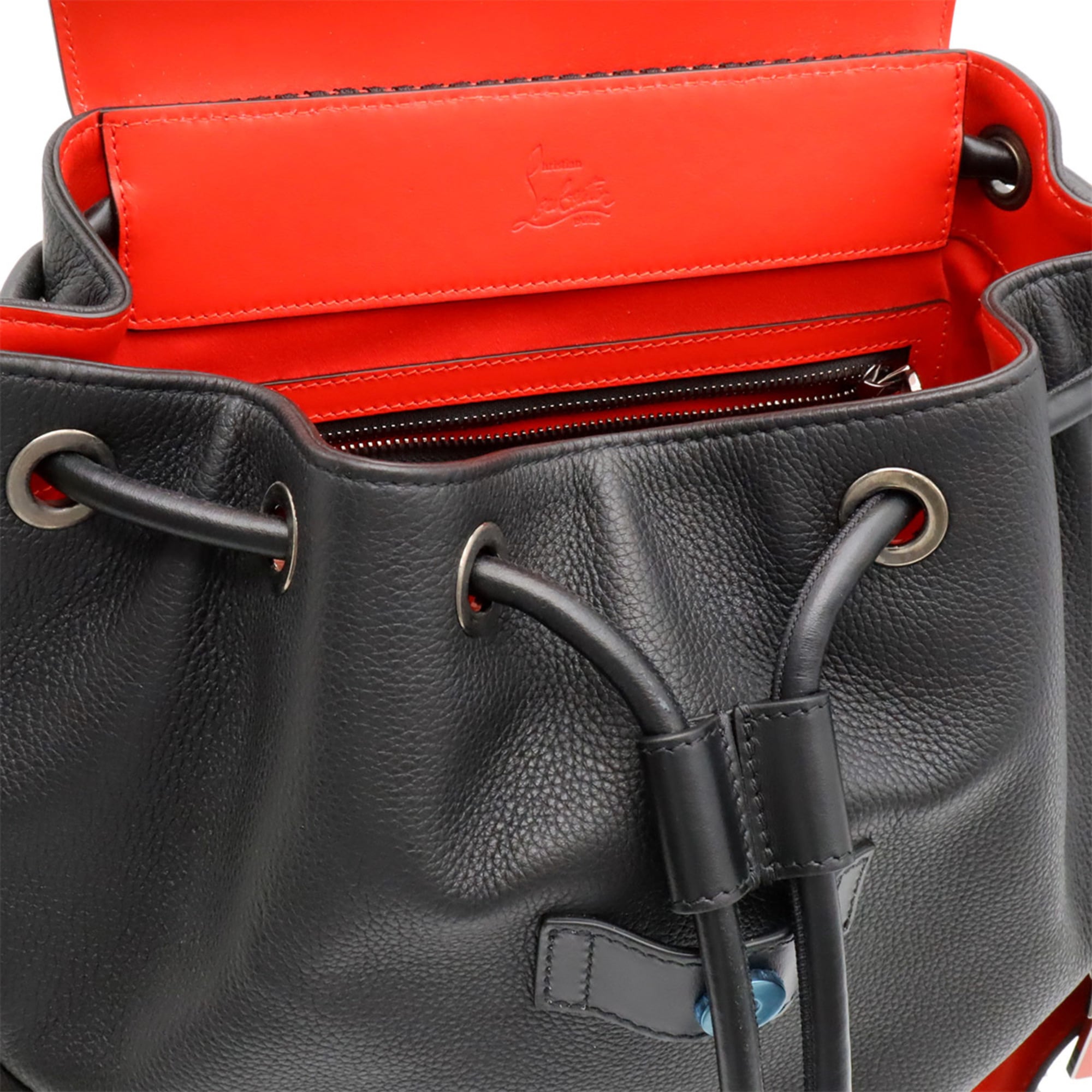 Christian Louboutin Black Red Color Leather Rubber Backpack (Pre-Owned)