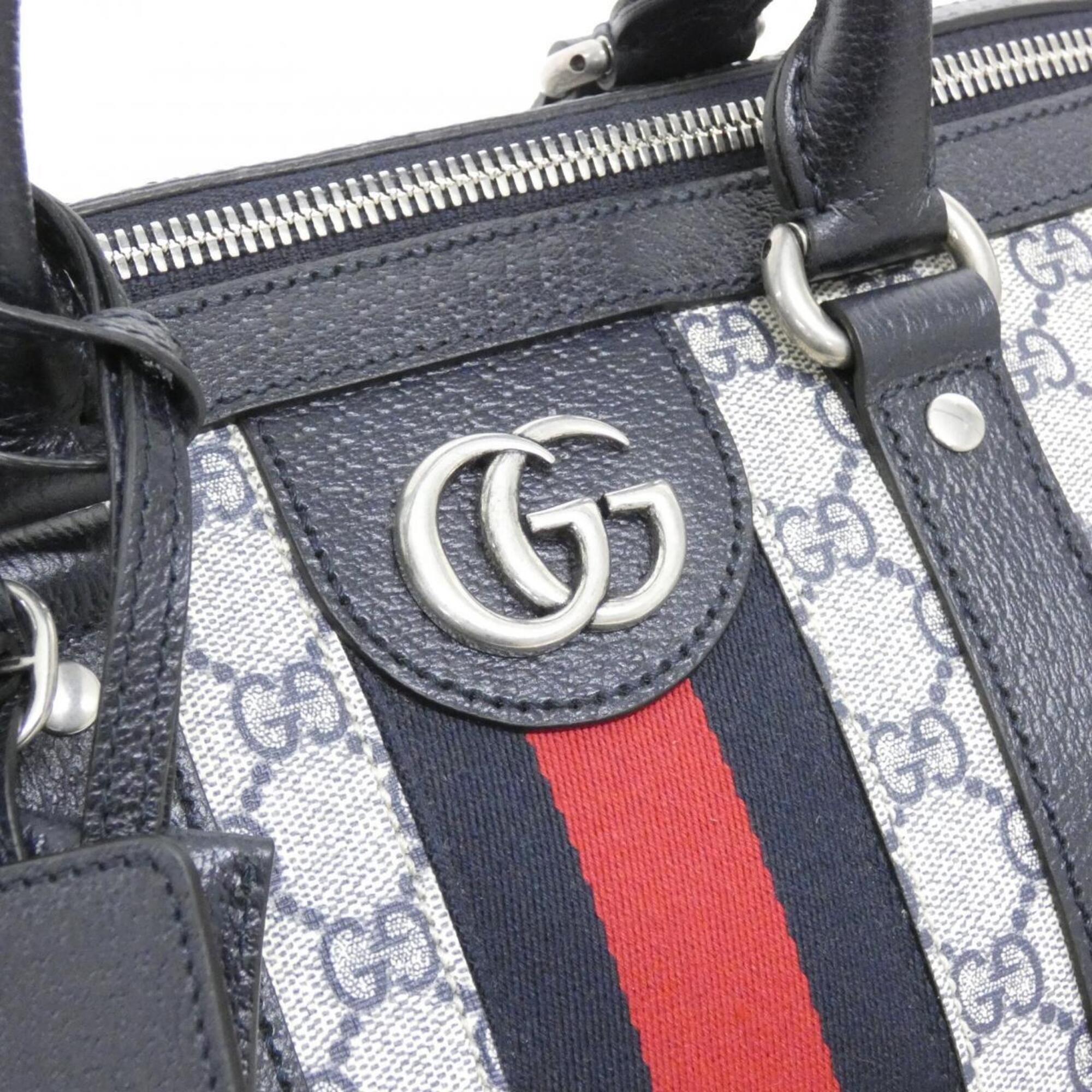Gucci Beige Blue Gg Supreme Leather Boston Bag (Pre-Owned)