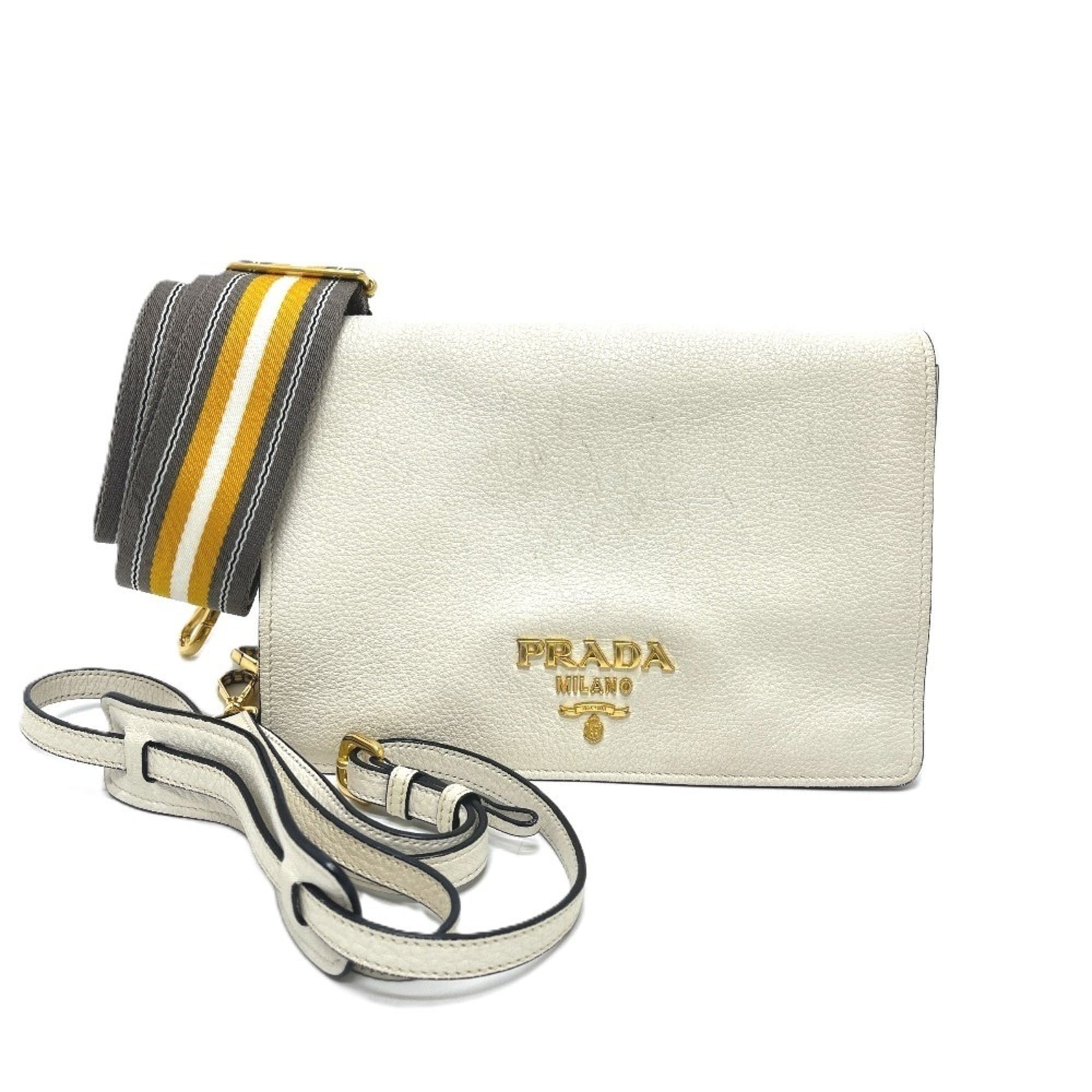 Prada White Leather Handbag Shoulder Bag (Pre-Owned)