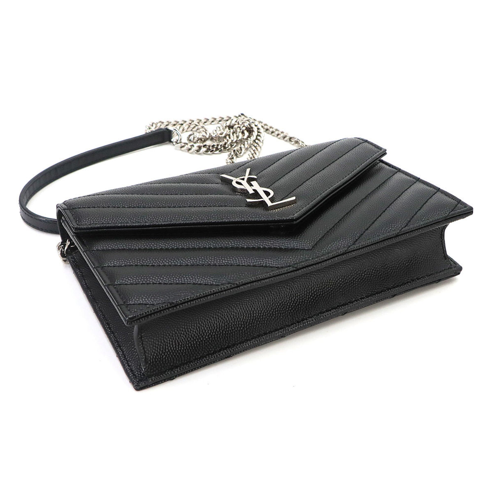 Saint Laurent Black Leather Chain/Shoulder Wallet (Pre-Owned)