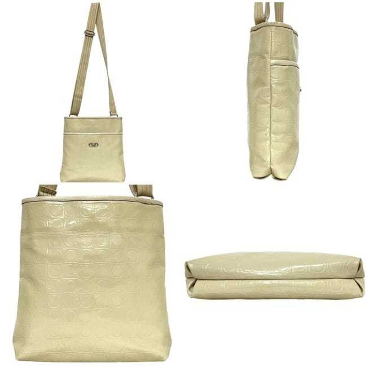 Salvatore Ferragamo Gancini Cream White Patent Leather Shoulder Bag (Pre-Owned)