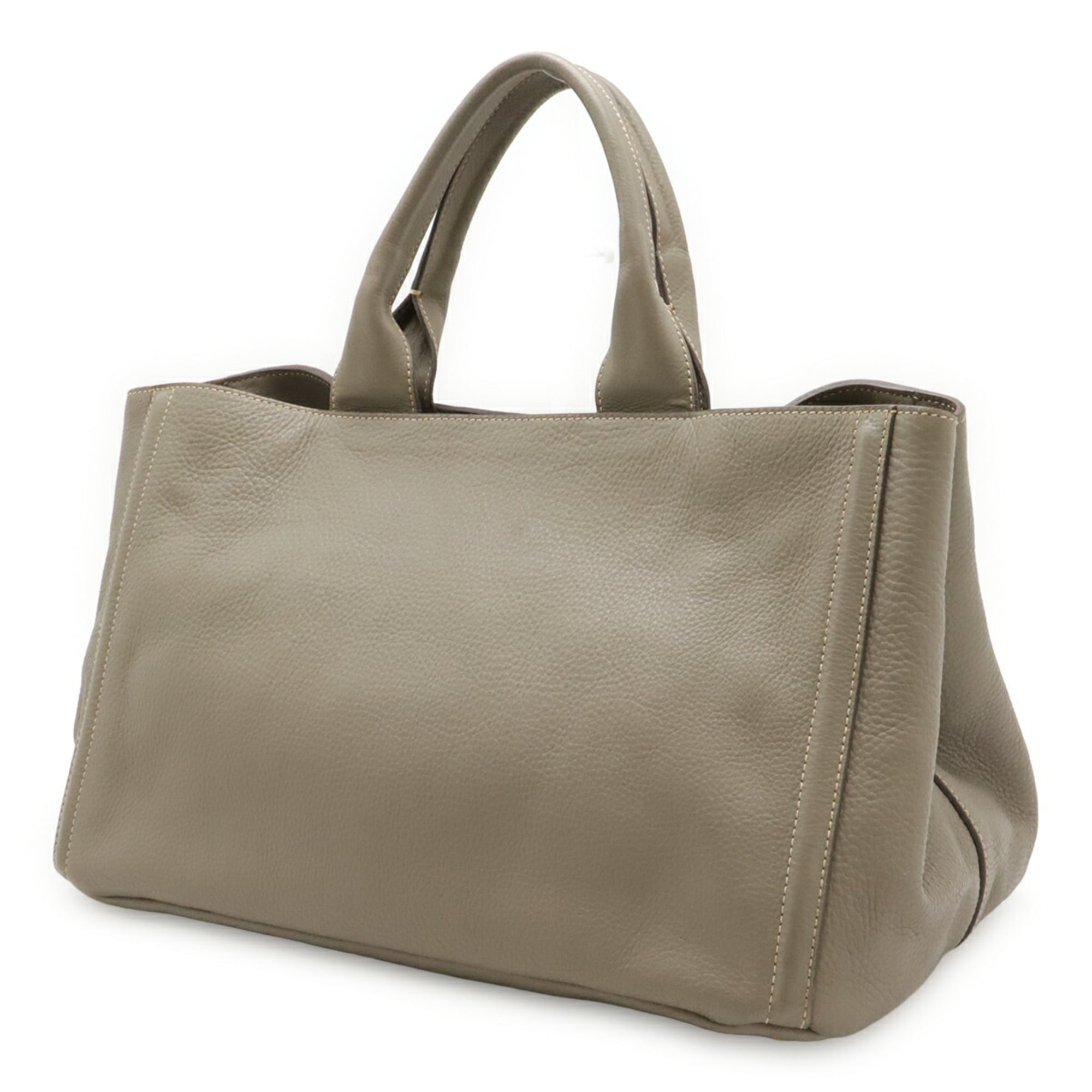 Prada Canapa Gray Leather Handbag Tote Bag (Pre-Owned)