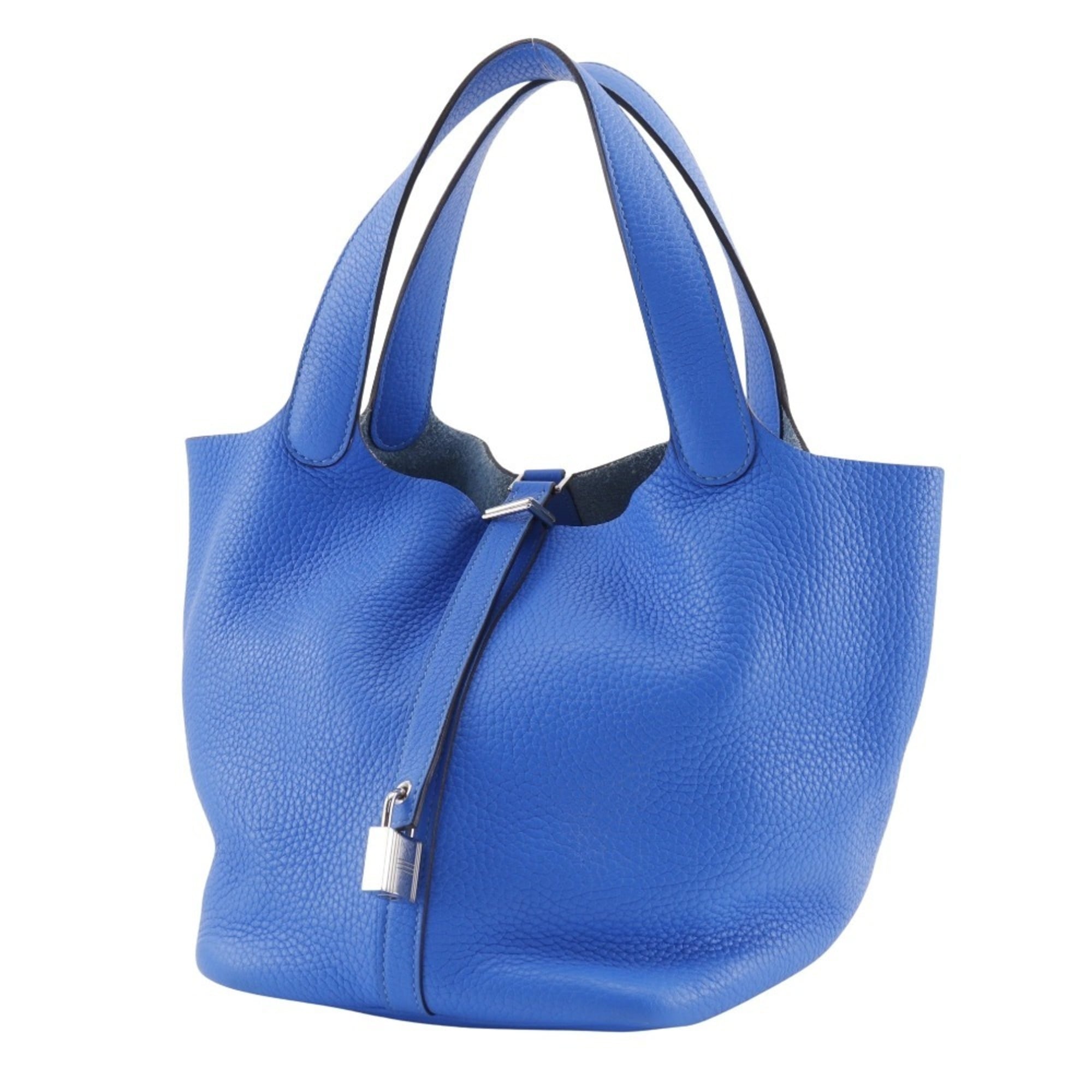 Hermes Picotin Blue Hydra Taurillon Clemence Leather Handbag (Pre-Owned)