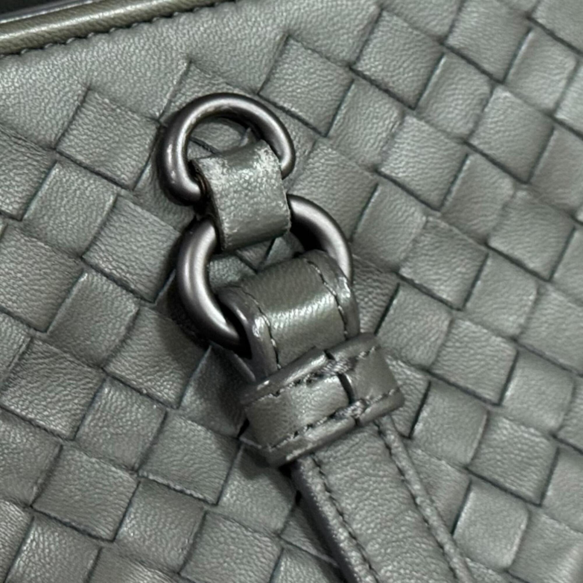 Bottega Veneta Intrecciato Gray Leather Handbag Shoulder Bag (Pre-Owned)