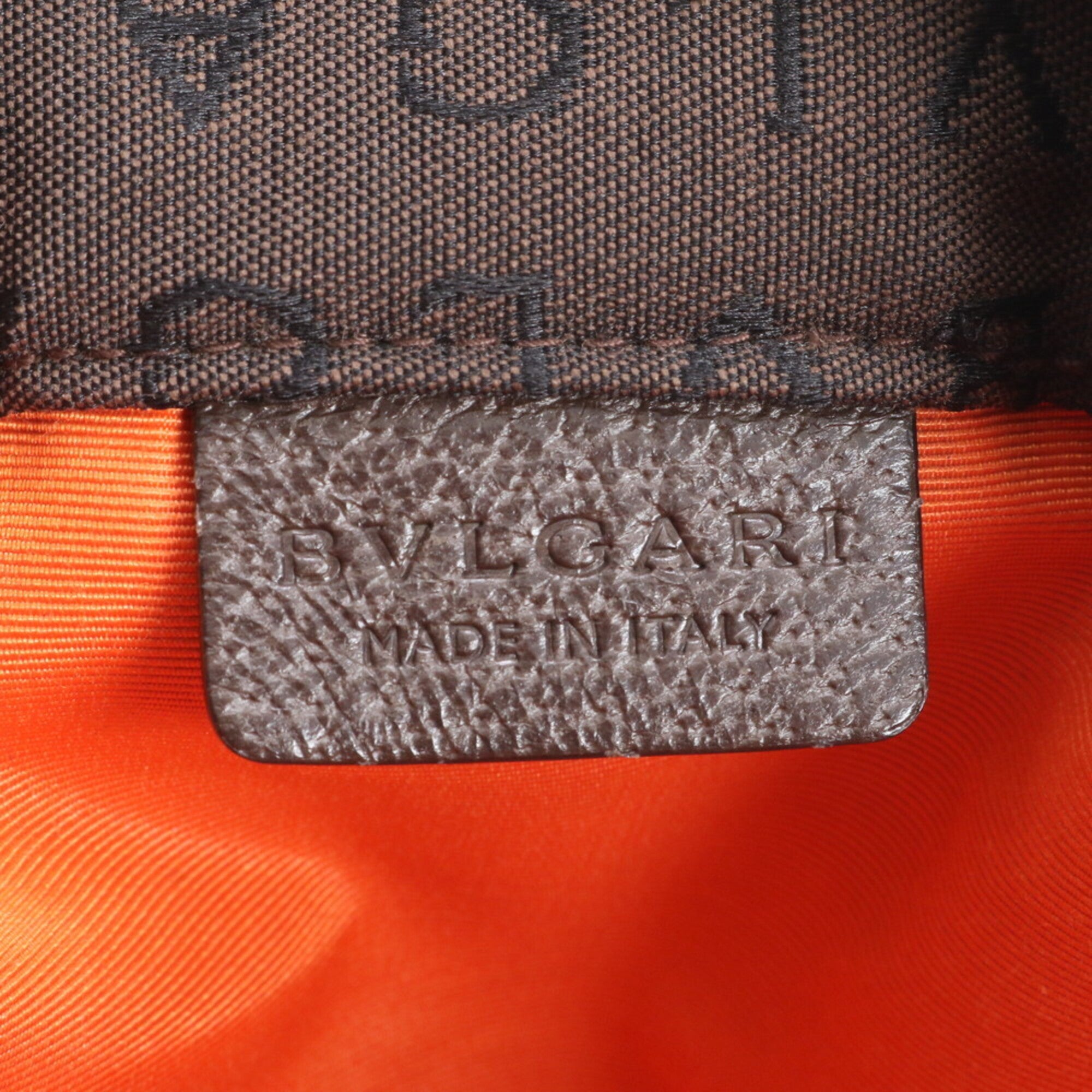Bvlgari Brown Leather Canvas Shoulder Bag Tote Bag (Pre-Owned)