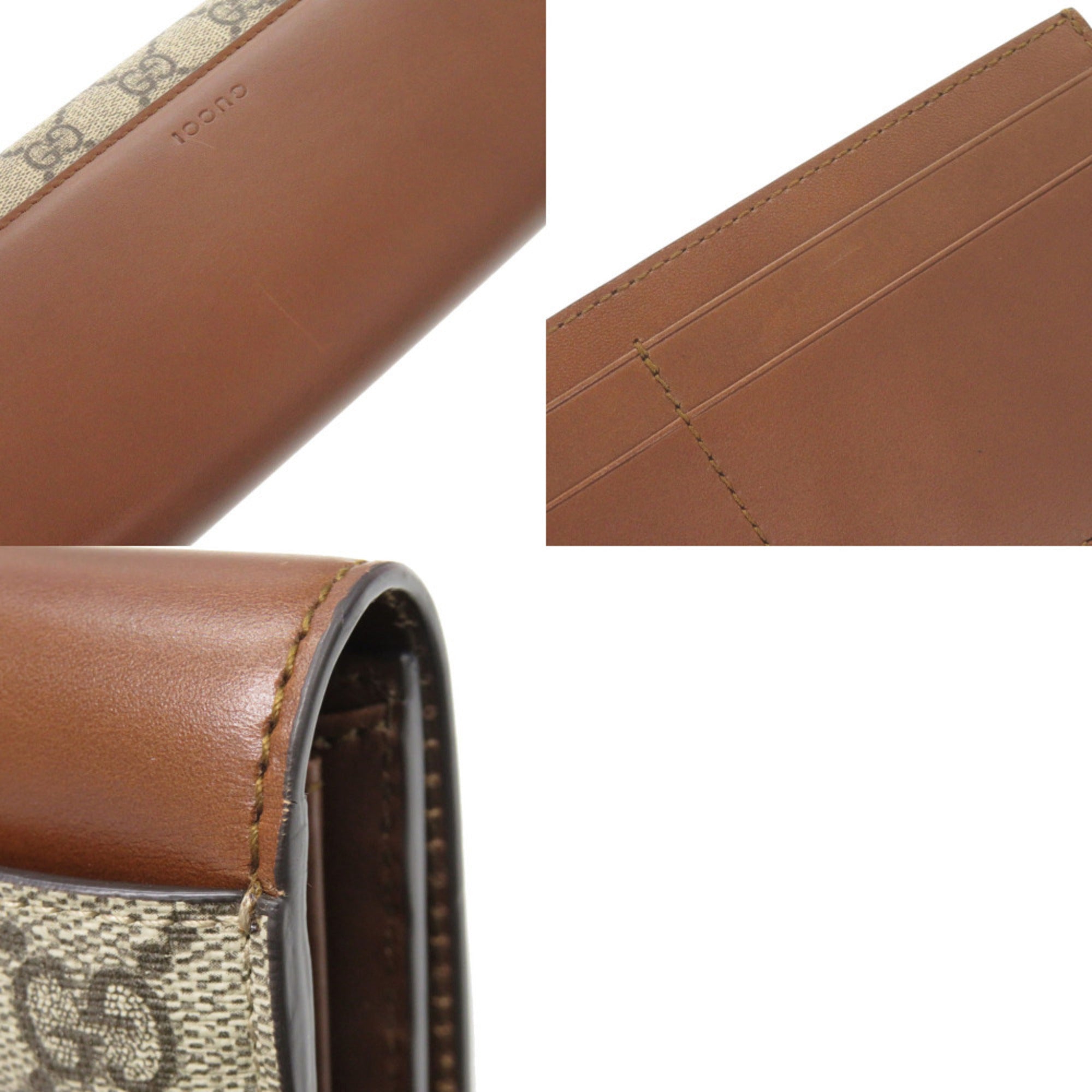 Gucci Beige Brown Gg Supreme Leather Long Wallet (Bi-Fold) (Pre-Owned)