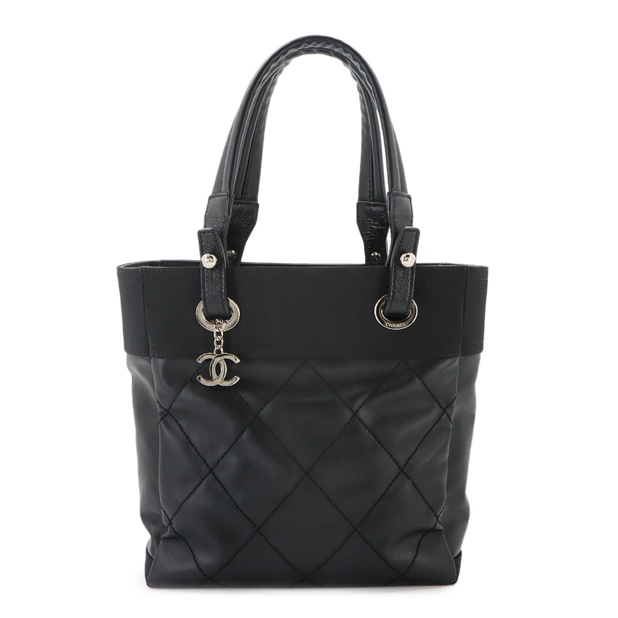 Chanel Paris Biarritz Black Nylon Pvc Leather Handbag Tote Bag (Pre-Owned)