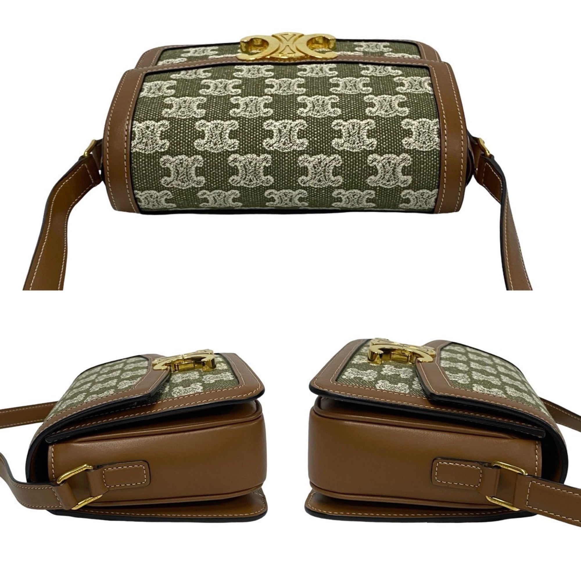 Celine Brown Khaki Leather Canvas Pochette Shoulder Bag (Pre-Owned)