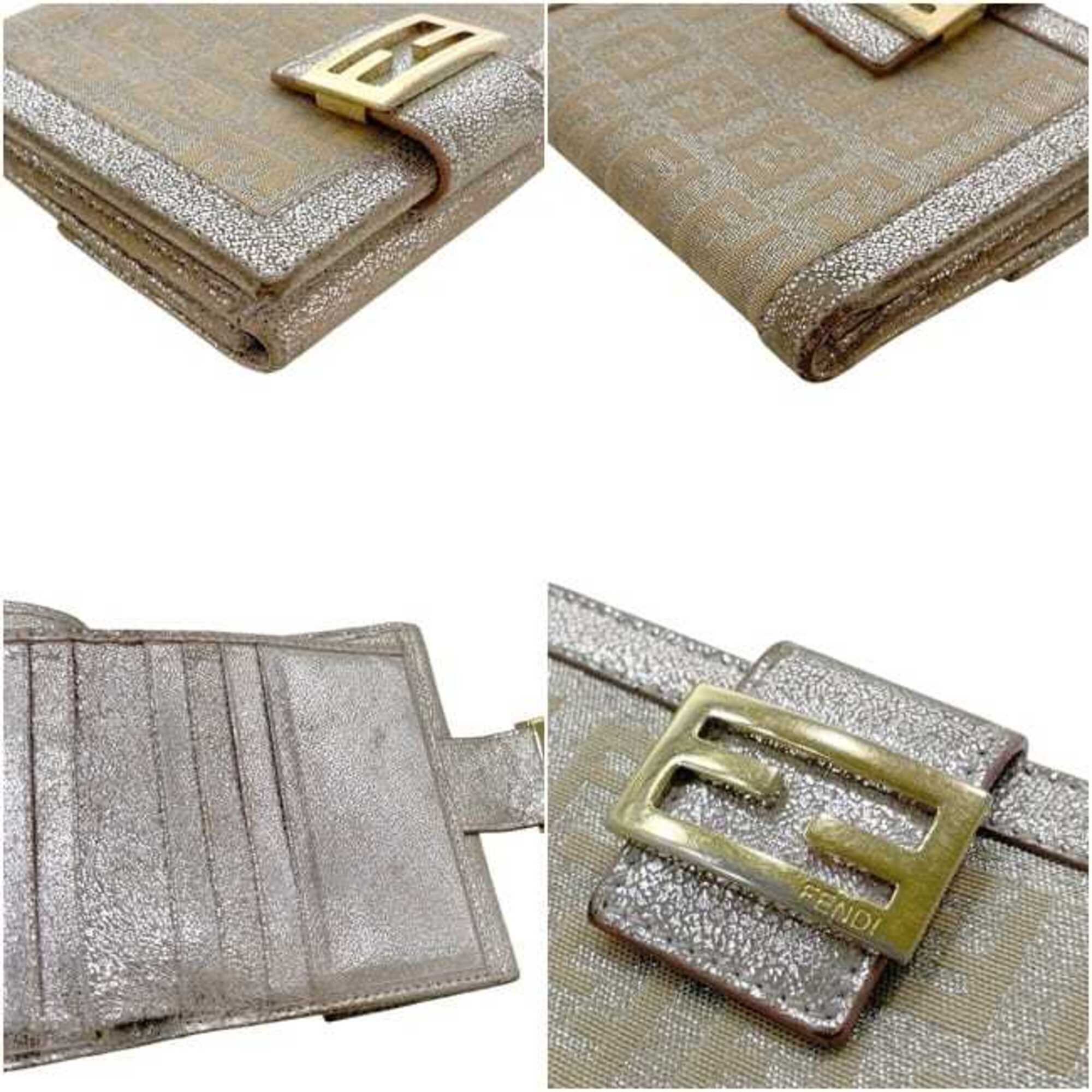 Fendi Beige Metallic Pink Canvas Leather Wallet (Bi-Fold) (Pre-Owned)