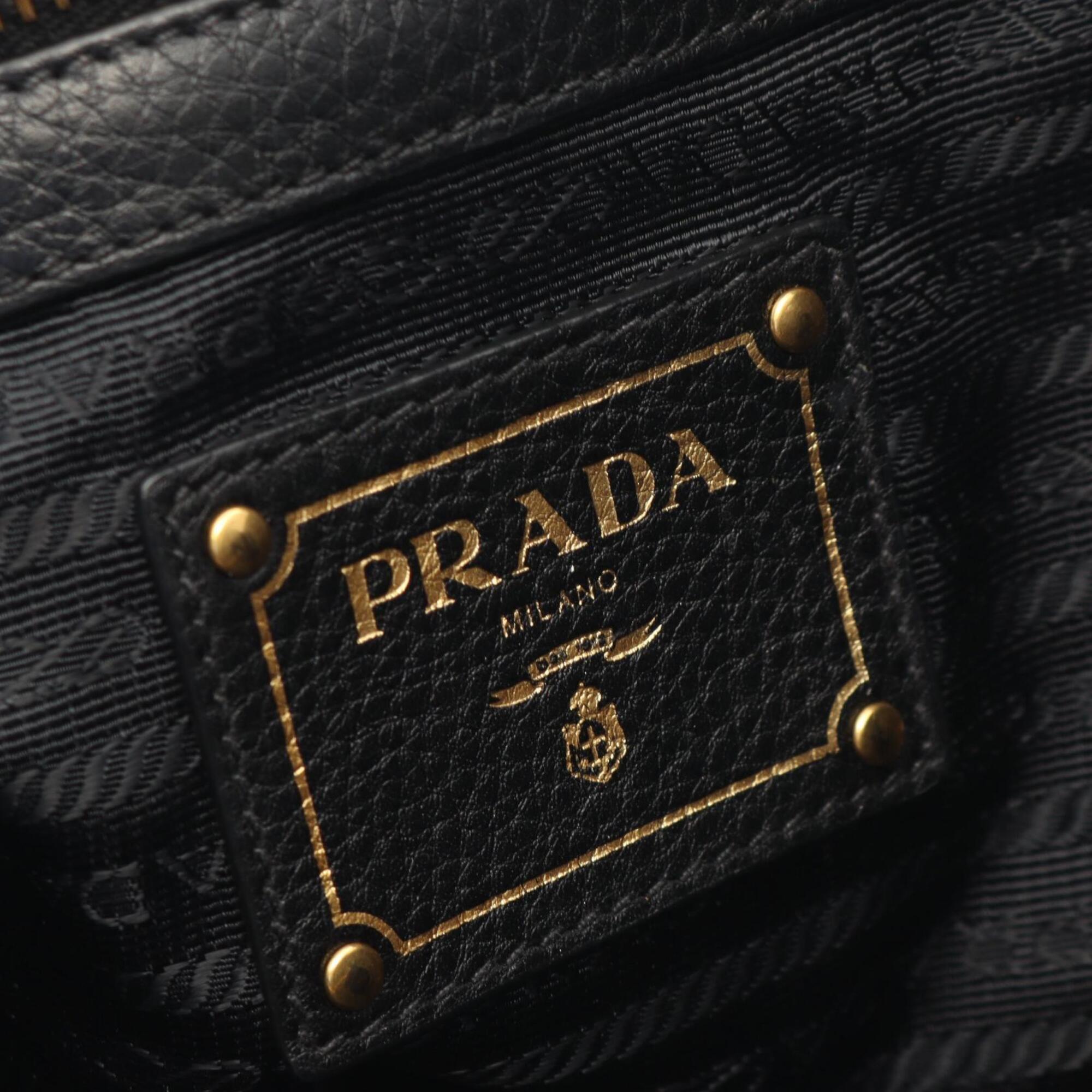 Prada Black Leather Handbag Tote Bag (Pre-Owned)