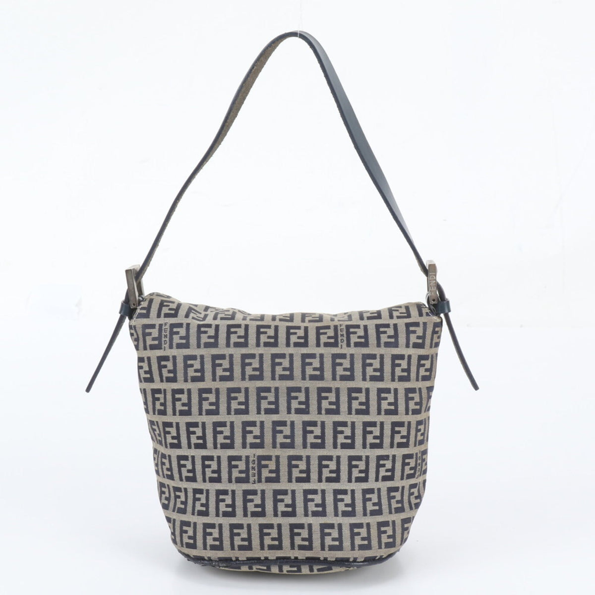 Fendi Gray Navy Leather Canvas Handbag (Pre-Owned)